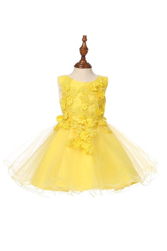Super Cute Flower Lace Adorned With 3D Flowers Baby Tulle Kids Dress CU9125B Elsy Style Kids Dress