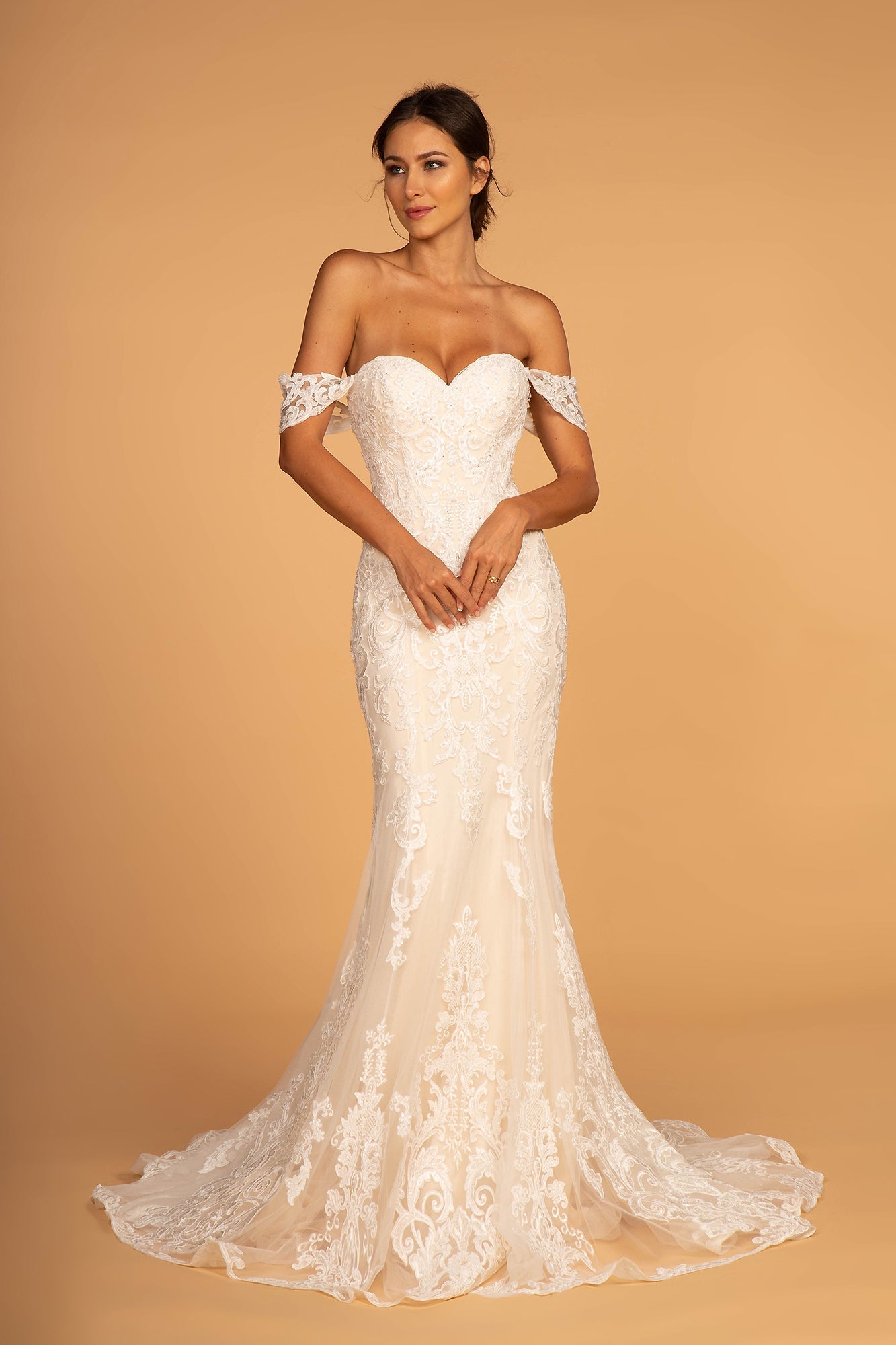 Sweethearted Embroidered Mesh Mermaid Wedding Gown GLGL2591 Elsy Style WEDDING GOWNS