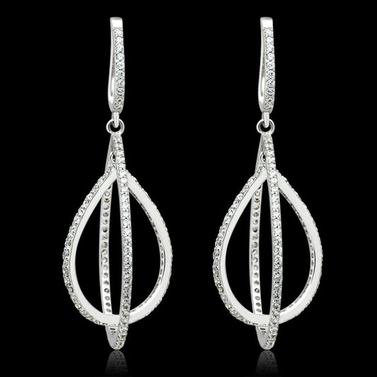 TS055 - Rhodium 925 Sterling Silver Earrings with AAA Grade CZ  in Clear Elsy Style Earrings