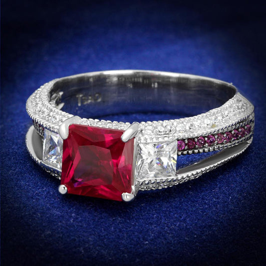 TS545 - Rhodium + Ruthenium 925 Sterling Silver Ring with AAA Grade CZ  in Ruby Elsy Style Ring