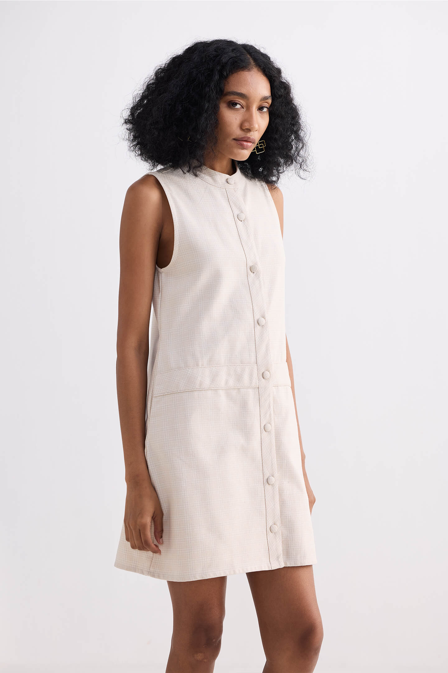 The Cotton Tweed Shift Dress in Cream