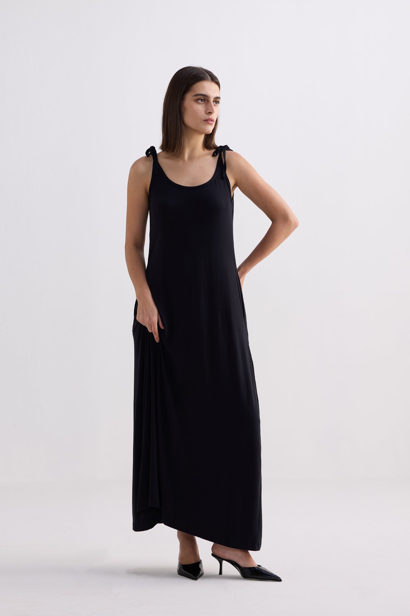 Tie-Detail Maxi Dress in Black
