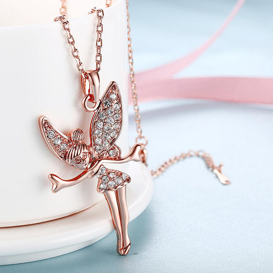 Tinkerbell Classic Necklace Embellished with  Crystals in 18K Rose Gold Plated Elsy Style Necklace