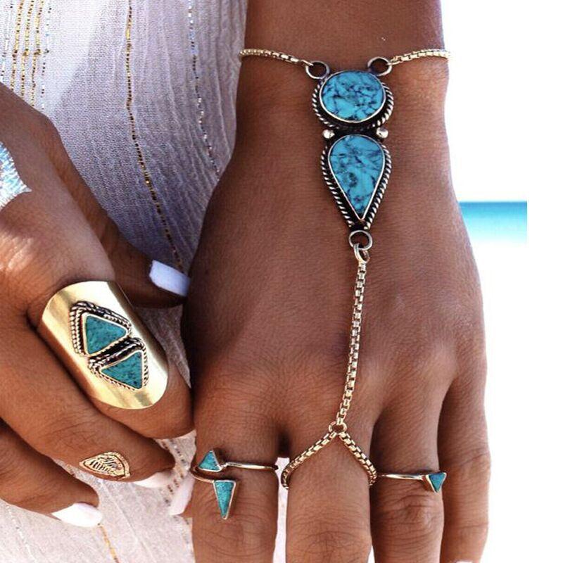 Turquoise Hand Bracelet 18K Gold Plated Bracelet ITALY Design Elsy Style Bracelet