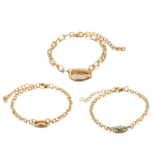 Turquoise Sea-Shell 3 Piece Bracelet Set in 14K Gold Elsy Style Bracelet