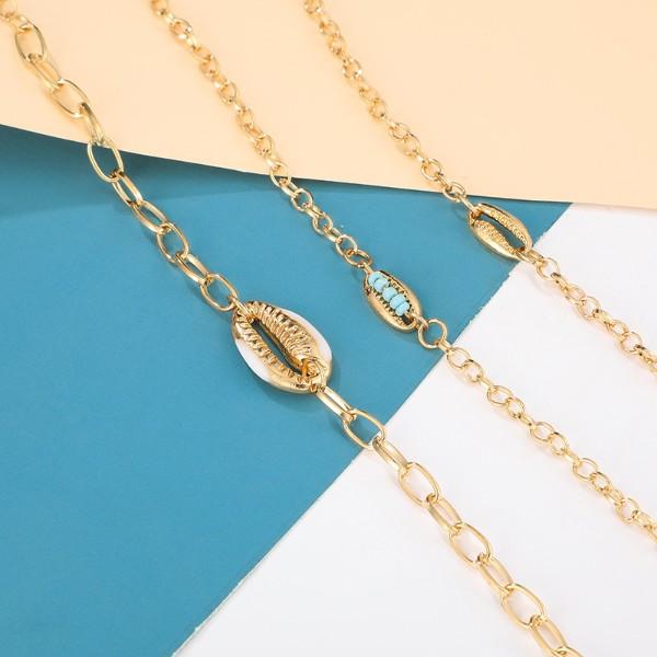 Turquoise Sea-Shell 3 Piece Bracelet Set in 14K Gold Elsy Style Bracelet