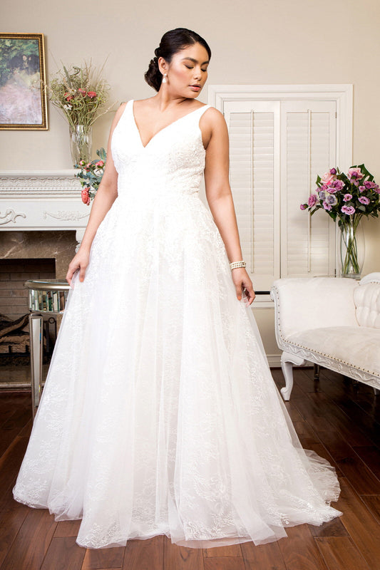 V-Neck Emboridery Mesh Wedding Gown Lace Lining - Mask Not Included GLGL1902 Elsy Style Restock