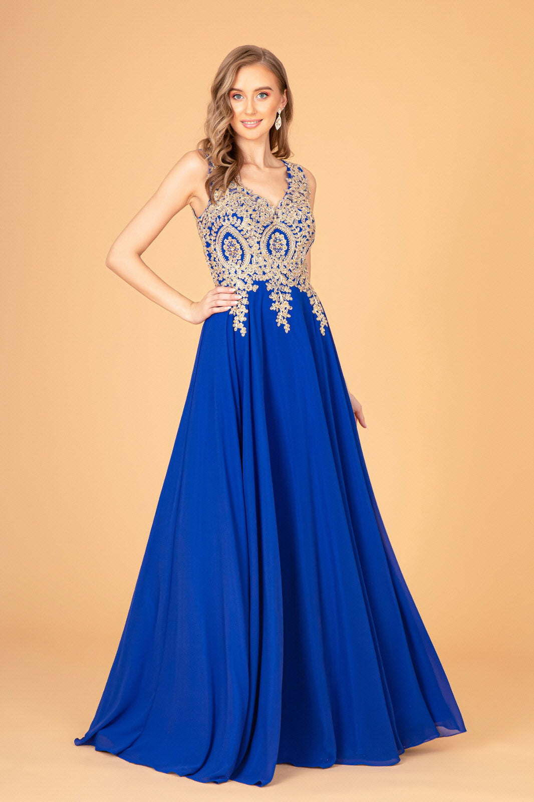 V-Neck Embroidered Chiffon Long Dress GLGL2311 Sale Elsy Style PROM