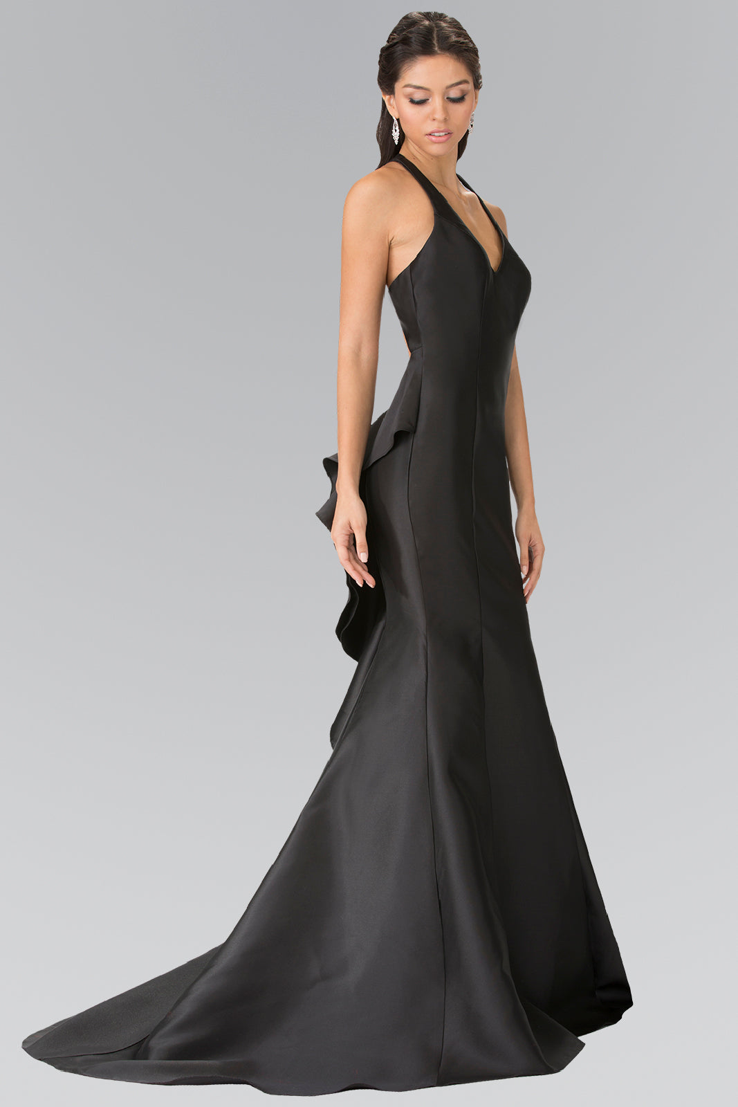 V-Neck Open Back Floor Length Dress with Back Ruffles GLGL2224 Elsy Style PROM