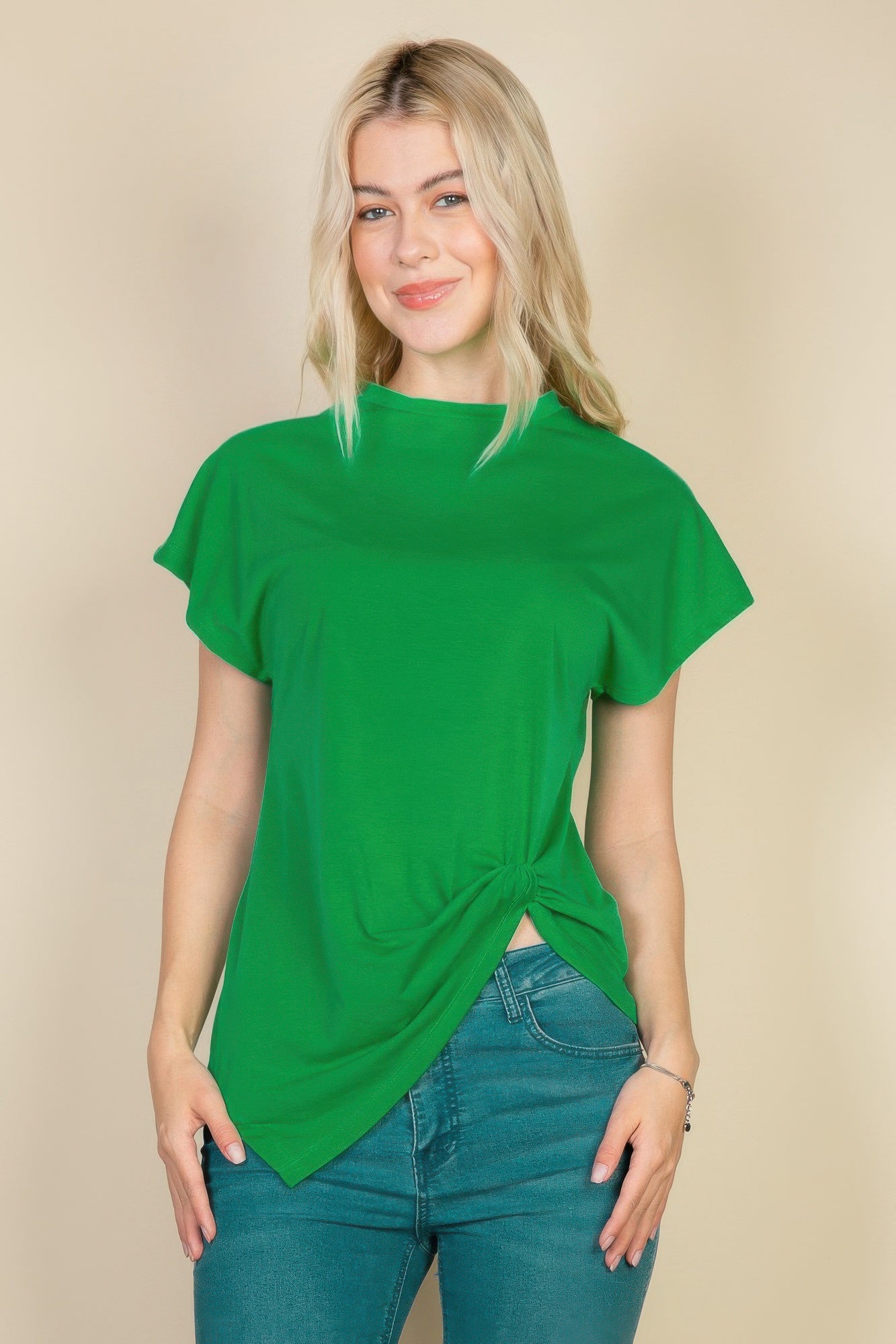 Batwing Sleeve Twist Front Tee Green