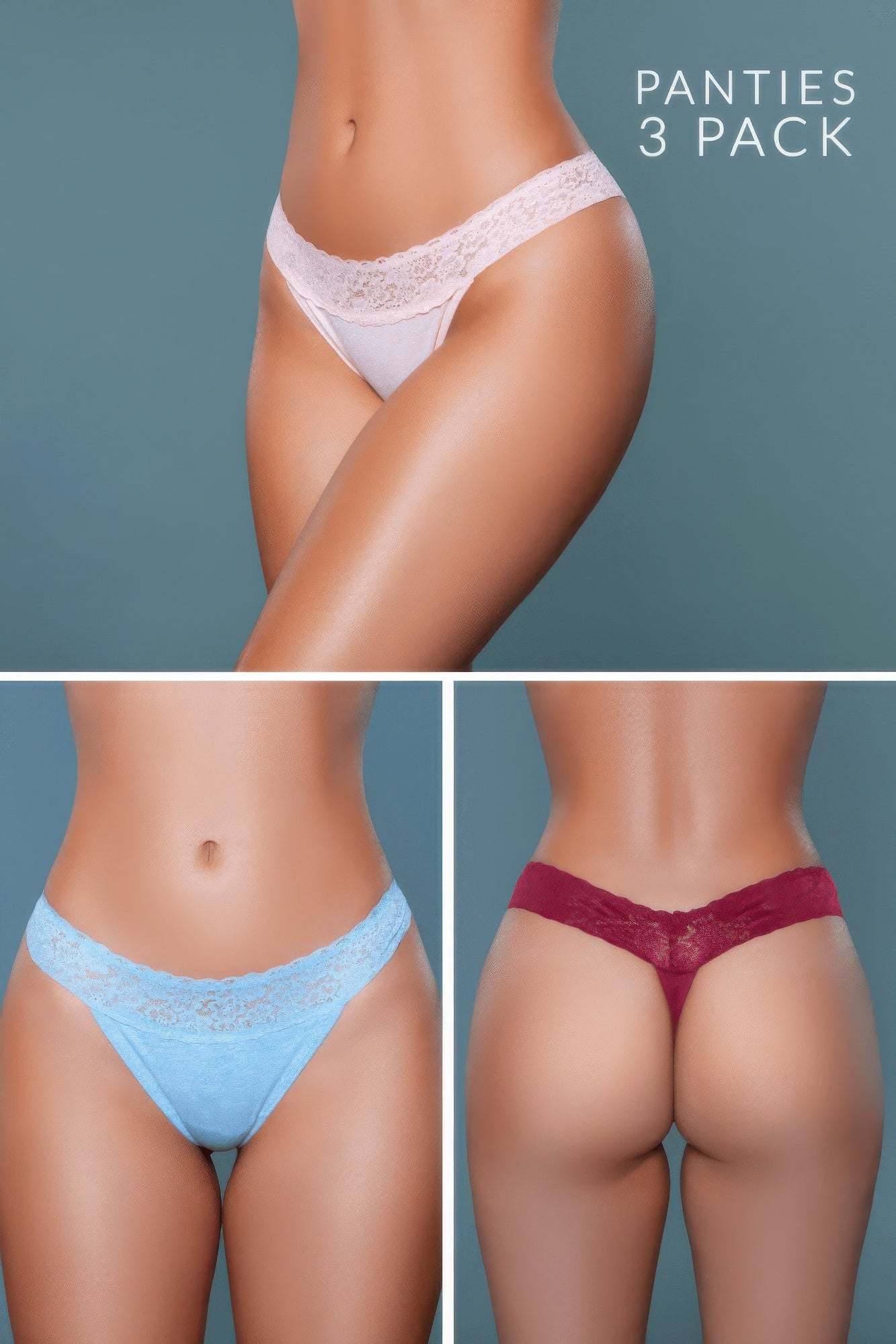 Asher Thong 3 Pack Peach Blue Burgundy
