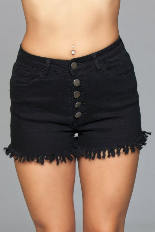 Fringed Button Up Shorts Black