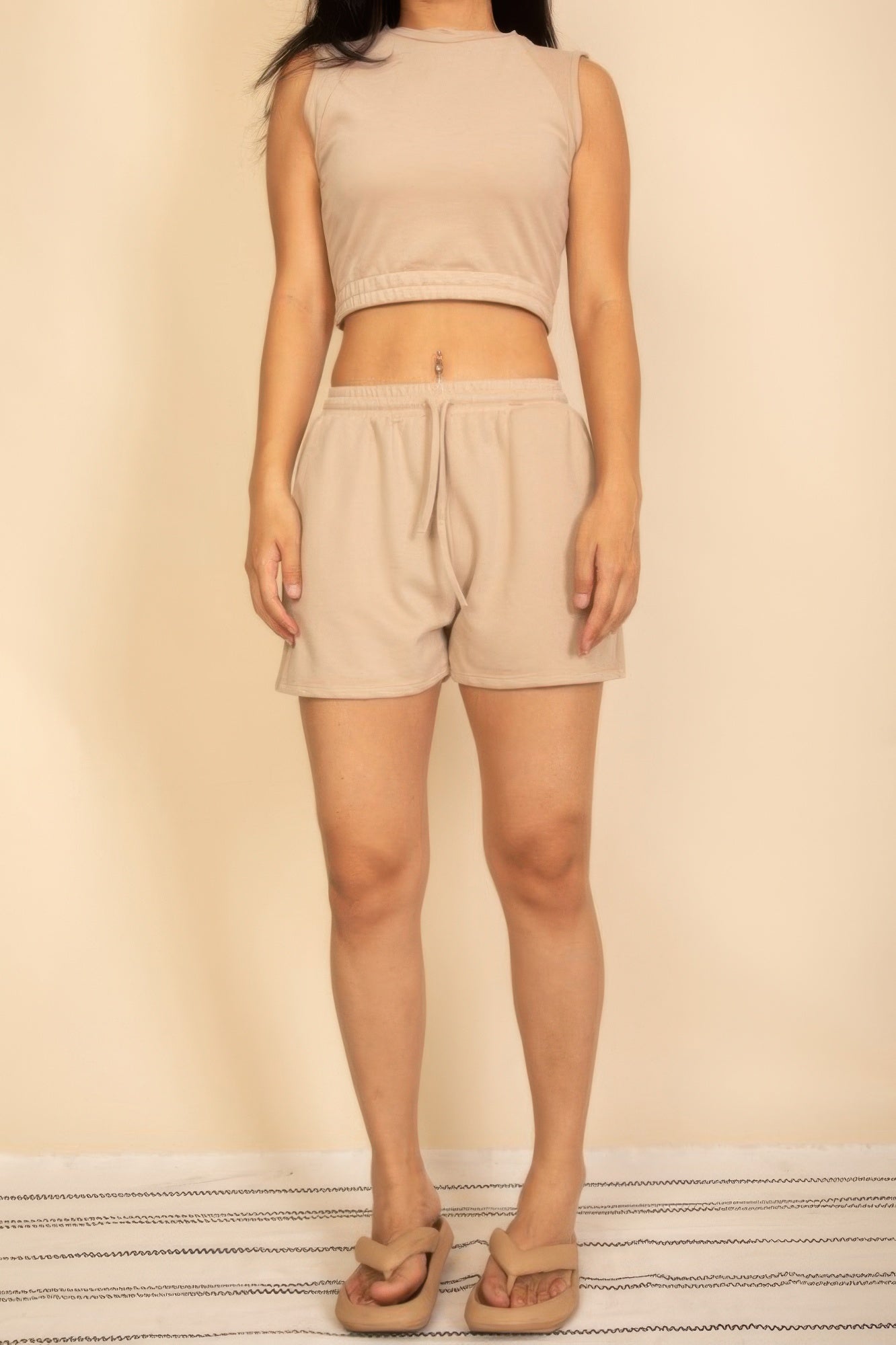 Cotton French Terry Crop Top & Shorts Set Taupe