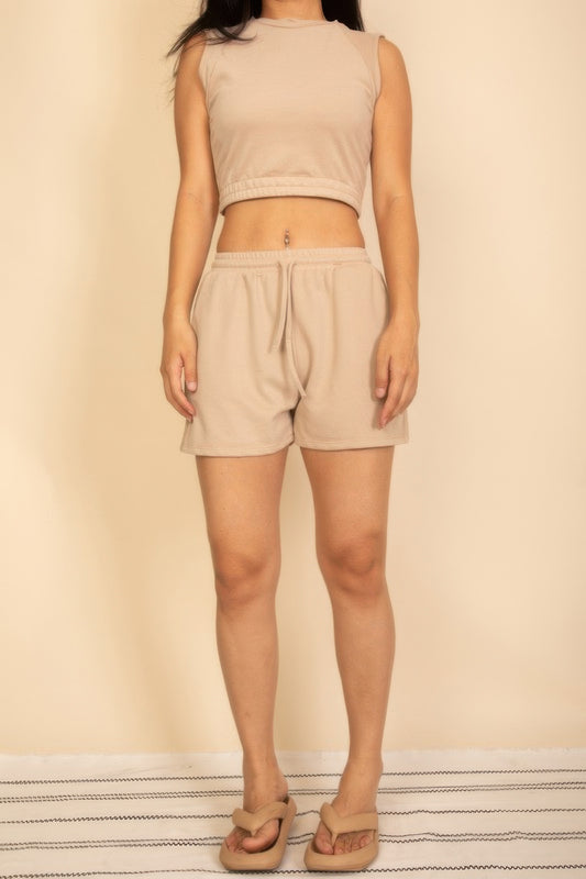 Cotton French Terry Crop Top & Shorts Set Taupe