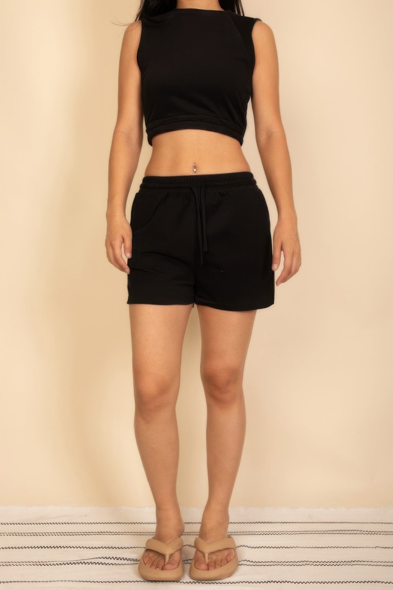 Cotton French Terry Crop Top & Shorts Set Black
