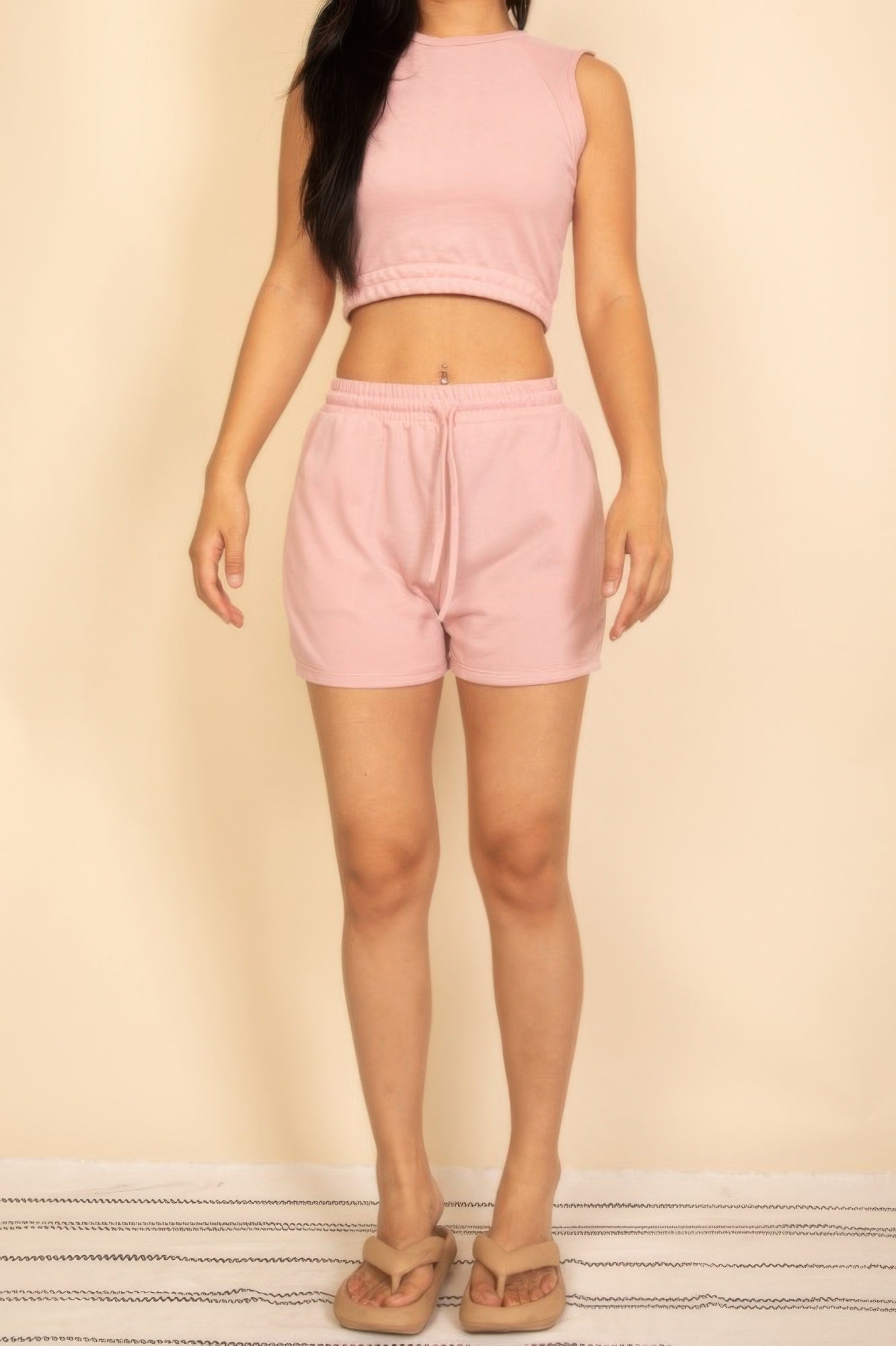 Cotton French Terry Crop Top & Shorts Set Dusty Pink