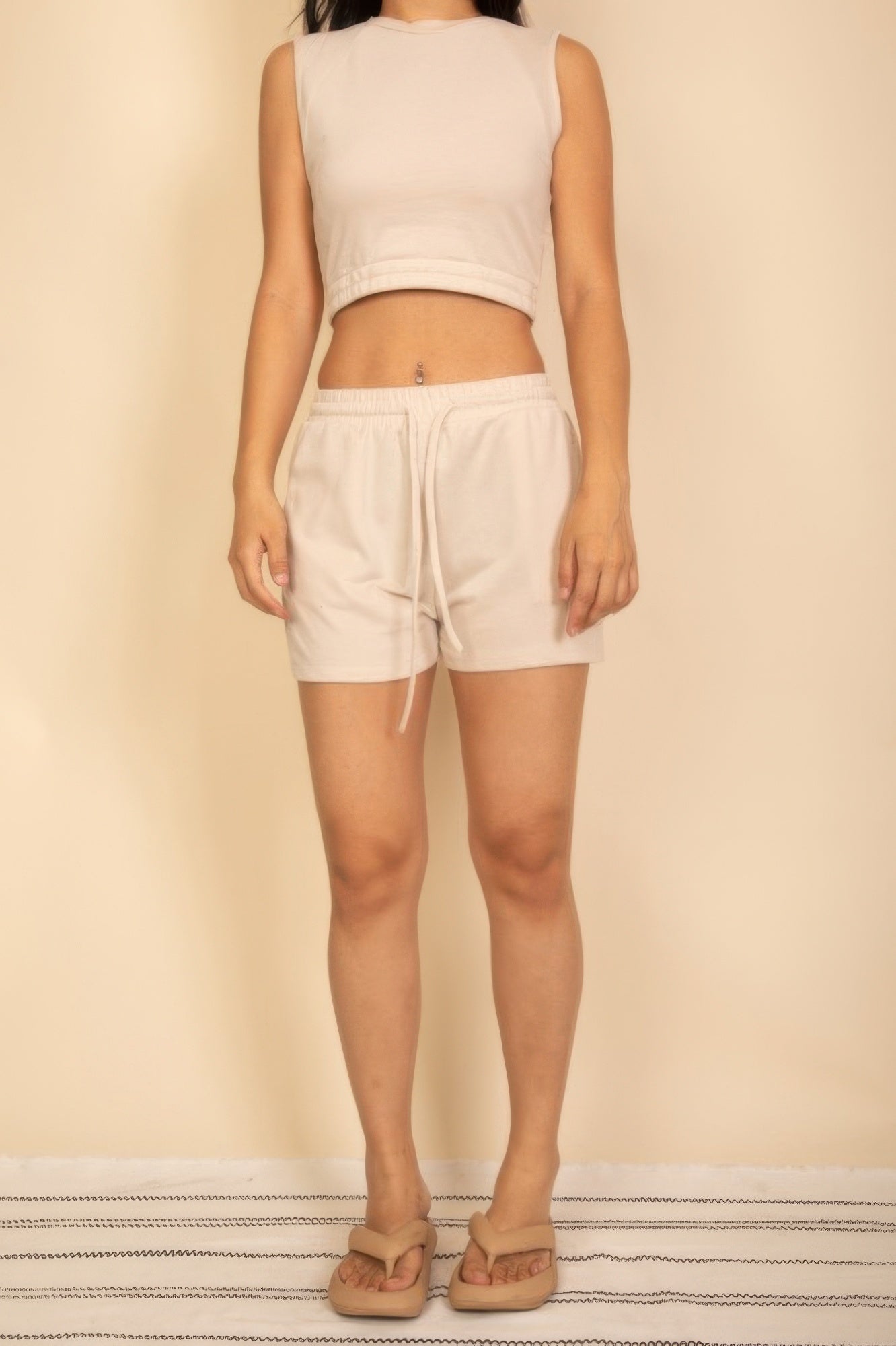 Cotton French Terry Crop Top & Shorts Set Sand Beige