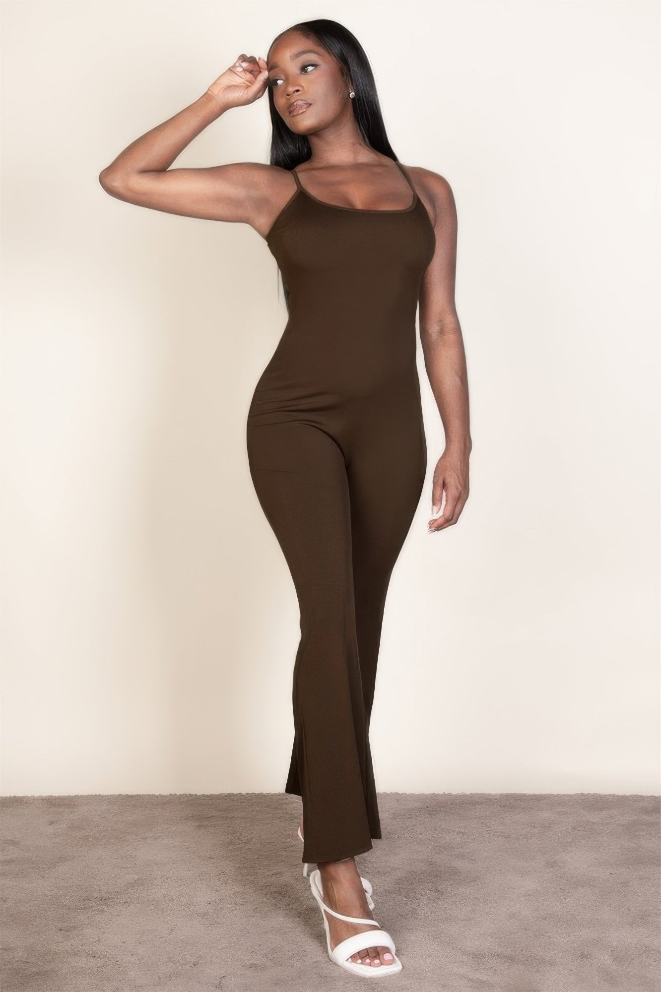 Ribbed Sleeveless Wide Leg Jumpsuit Coffee