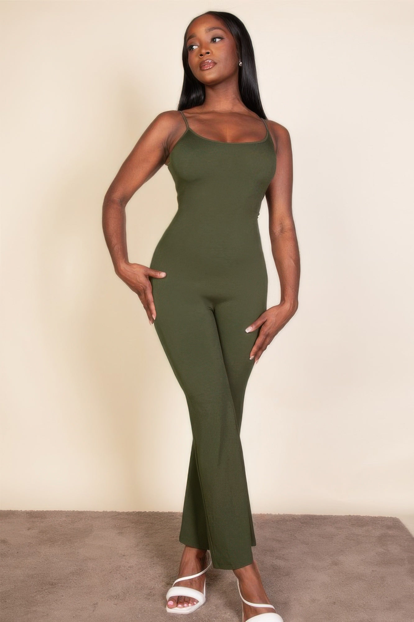 Ribbed Sleeveless Wide Leg Jumpsuit Olive
