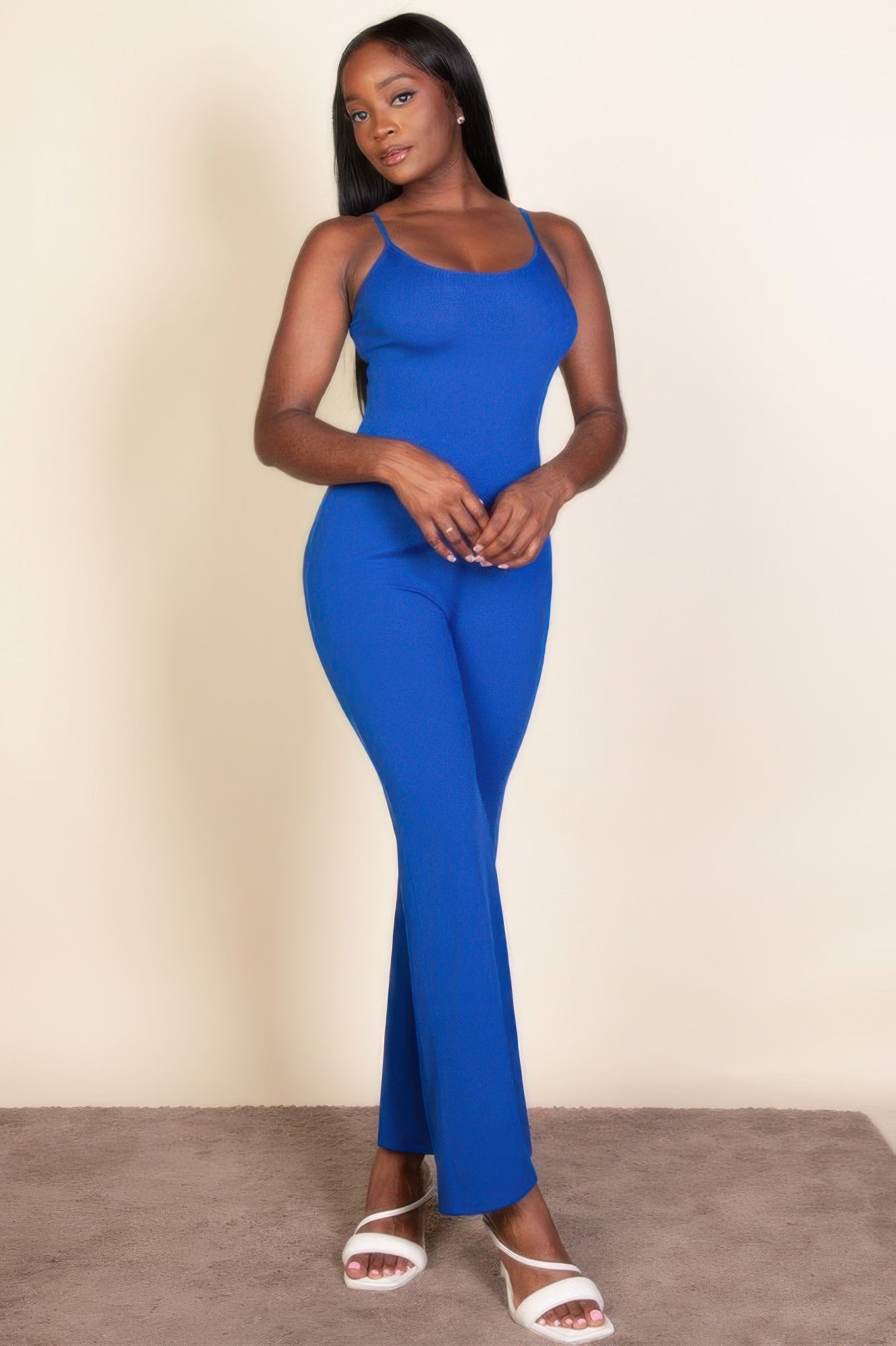 Ribbed Sleeveless Wide Leg Jumpsuit Royal