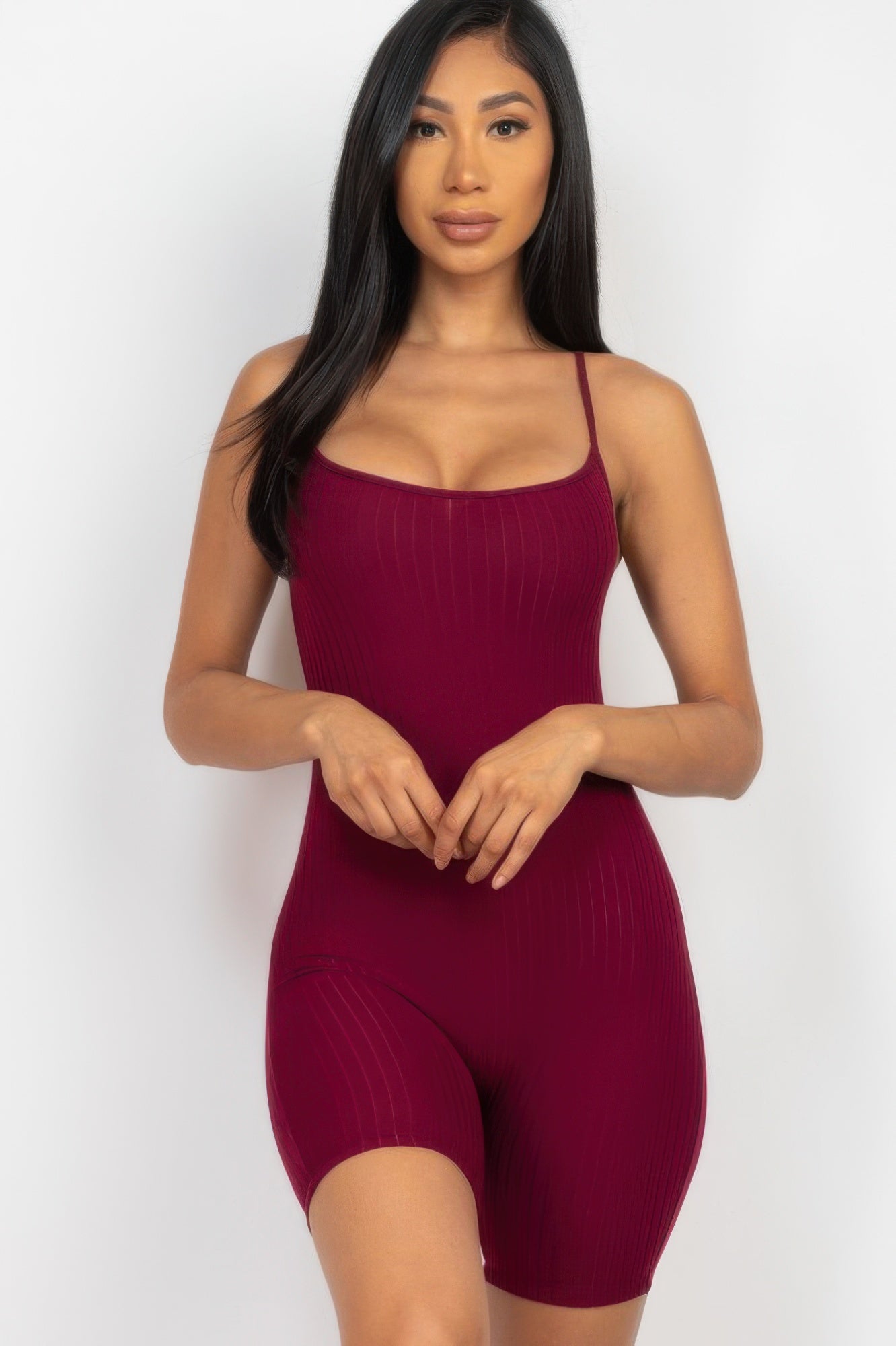 Ribbed Bodycon Romper Burgundy