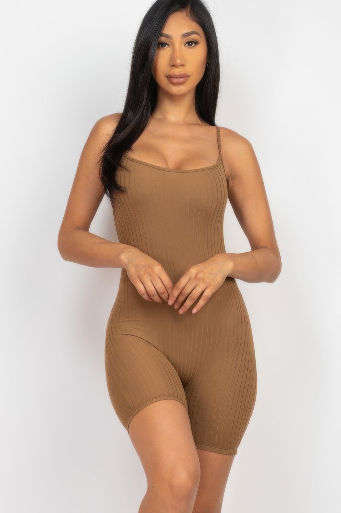 Ribbed Bodycon Romper Mocha