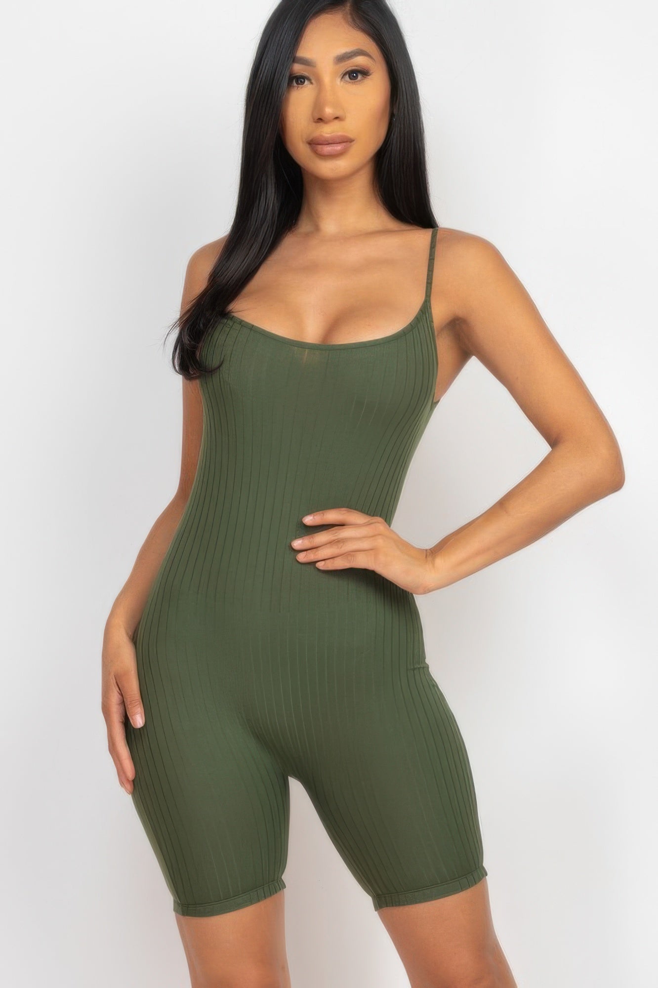 Ribbed Bodycon Romper Olive