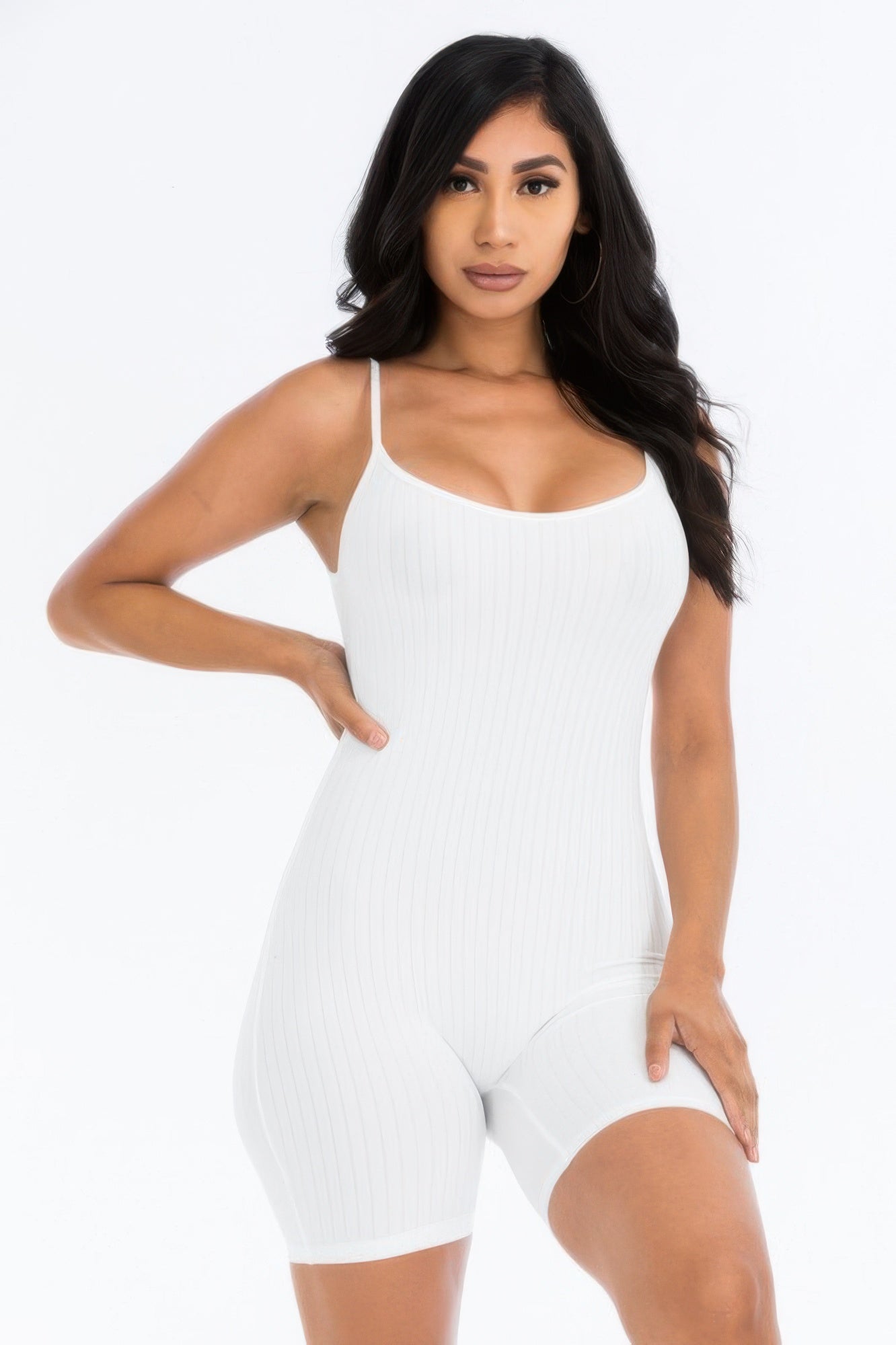 Ribbed Bodycon Romper White