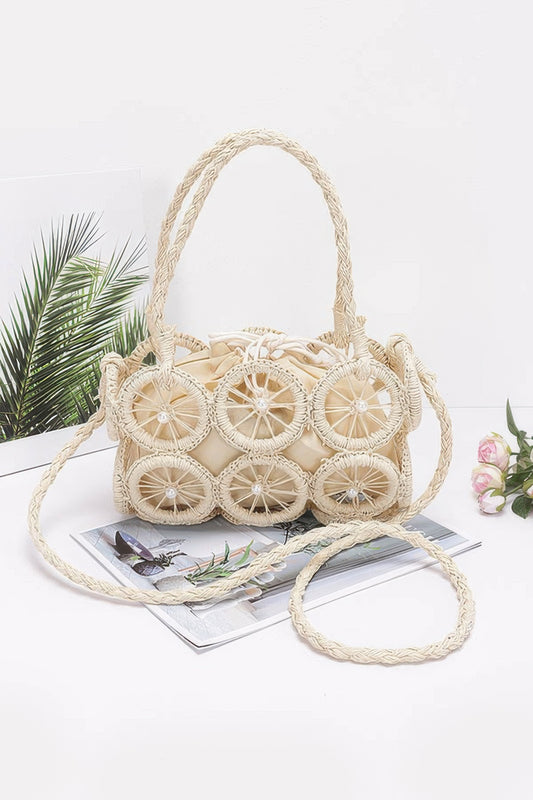 Faux Straw Multi Round Handmade Crossbody Bag Ivory