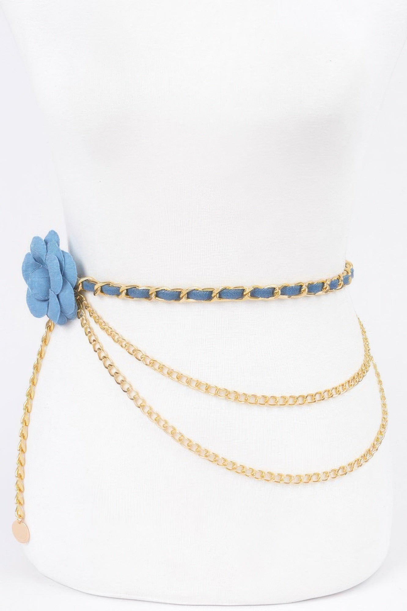 Flower Metal Double Layered Plus Size Chain Belt Blue Gold One Sze Fits All