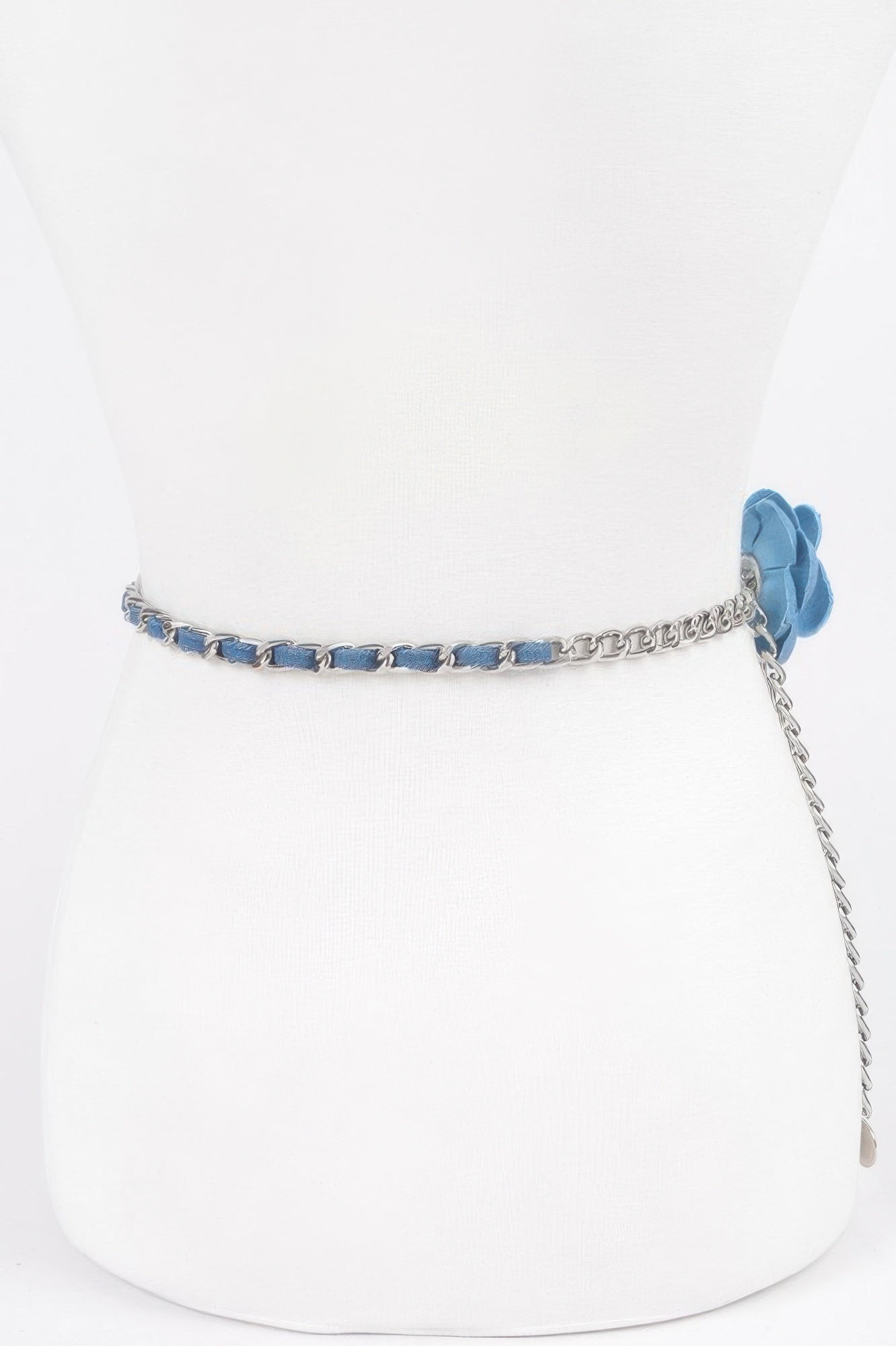 Flower Metal Double Layered Plus Size Chain Belt Blue Silver One Sze Fits All