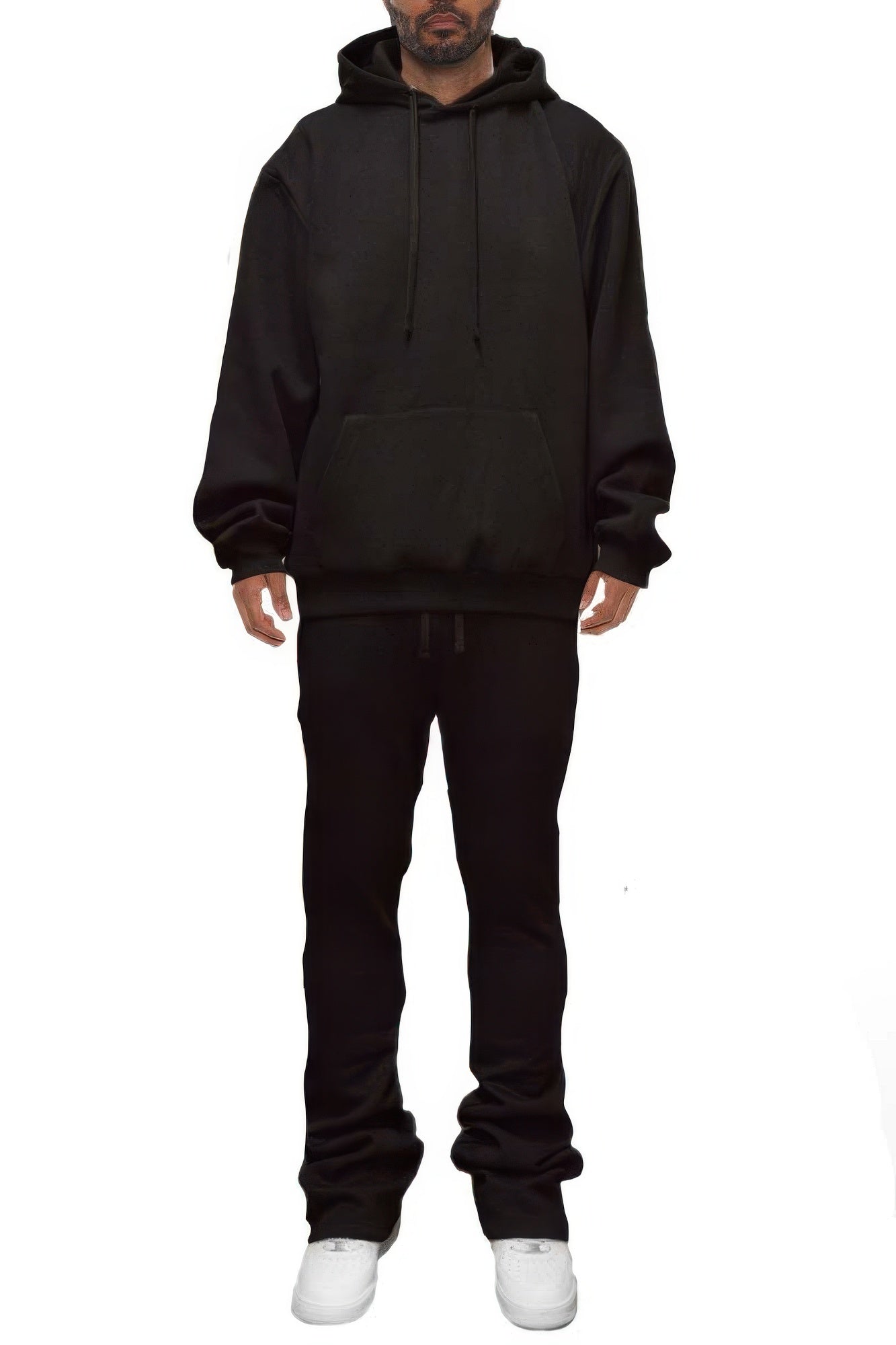 Men's Solid Stacked Flared Track Set Black