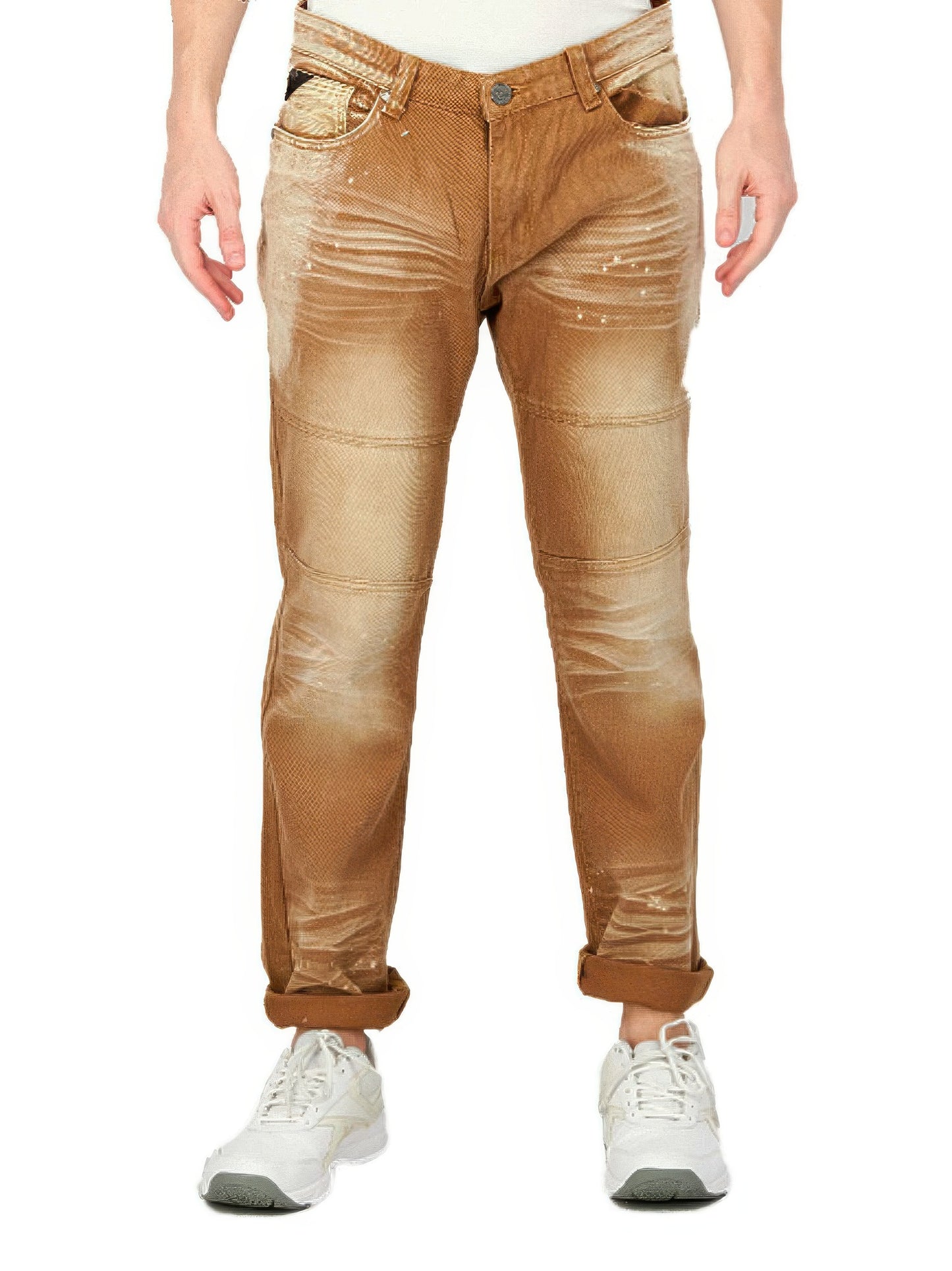 Seven Souls Men Regular Fit Non-stretchable Denim Khaki