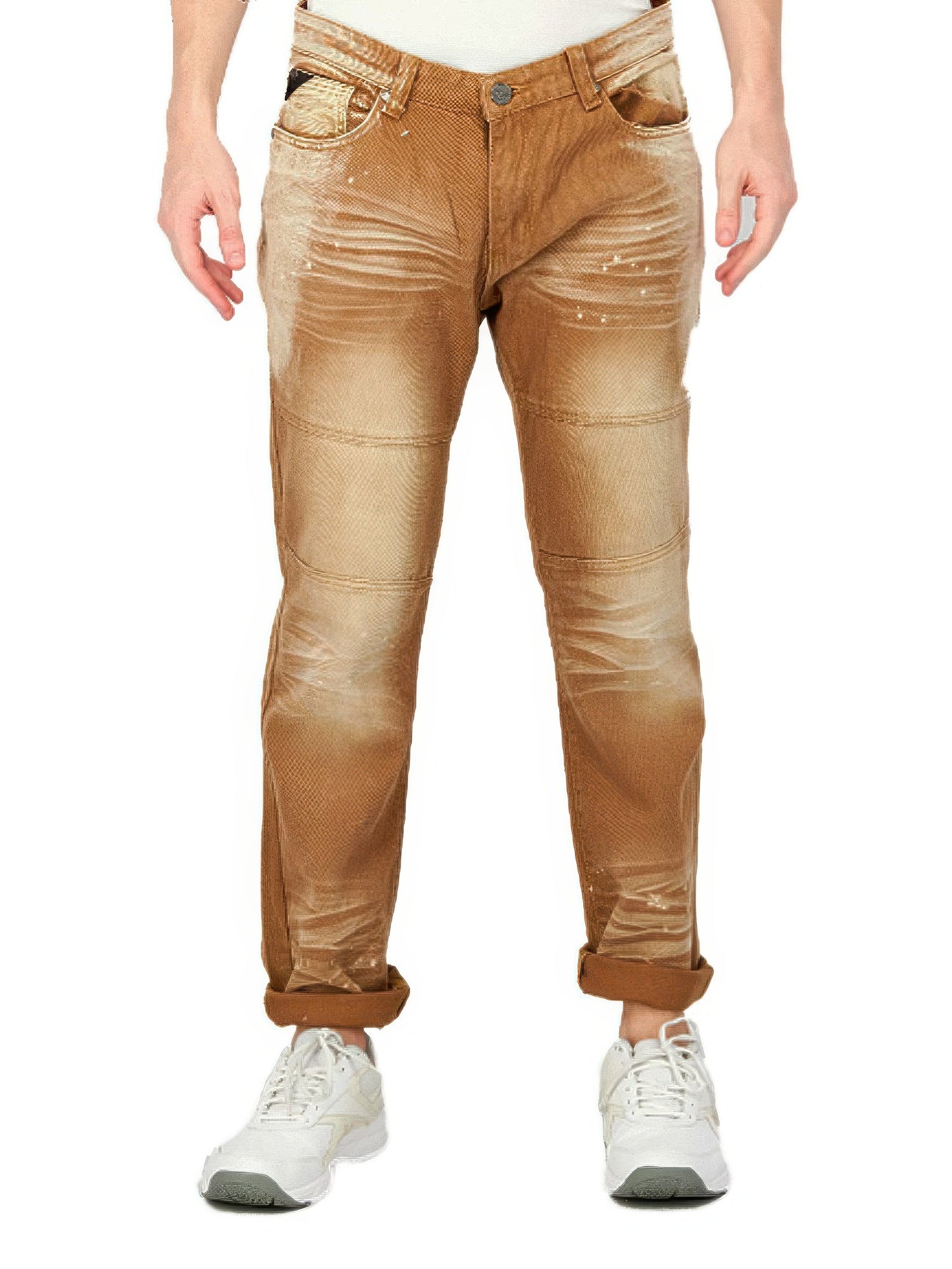 Seven Souls Men Regular Fit Non-stretchable Denim Khaki