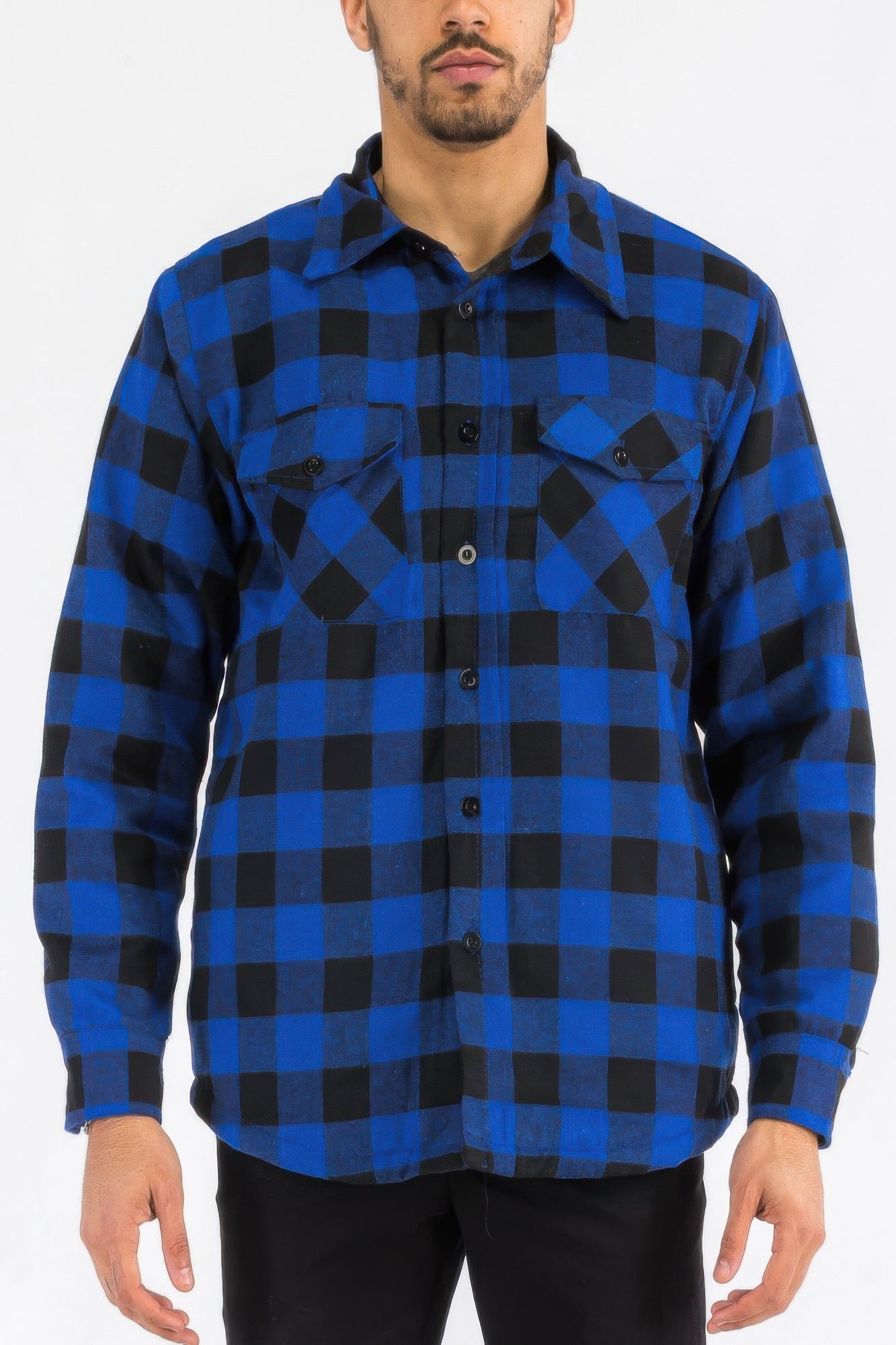 Mens Quilted Padded Flannel Royal Black