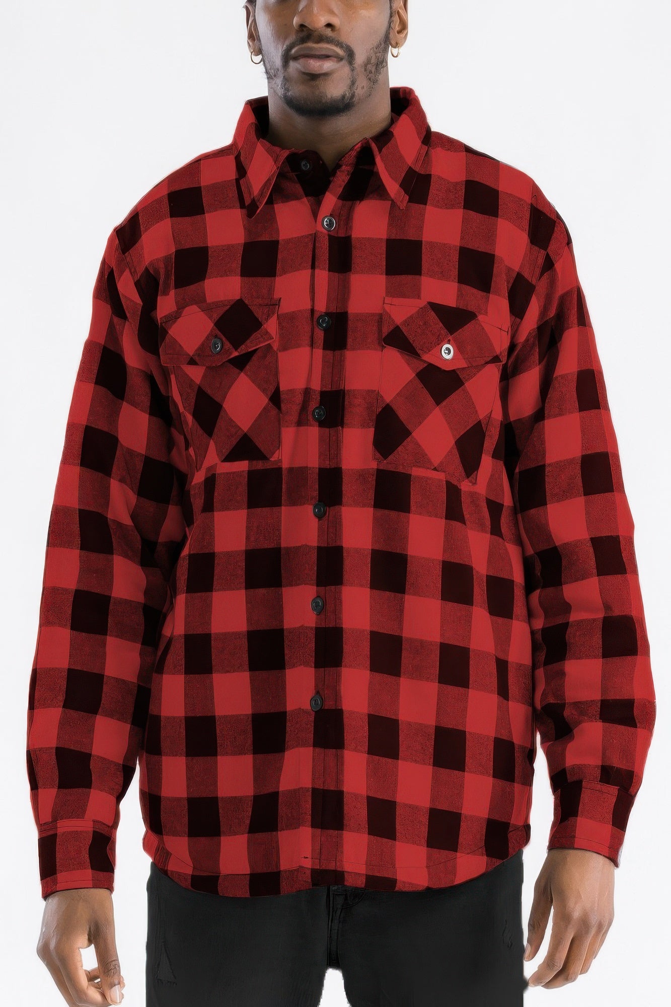 Mens Quilted Padded Flannel Red Black