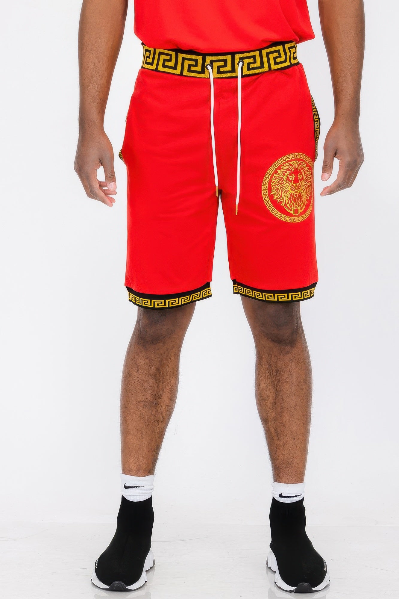 Mens Black And Gold Detail Shorts Red