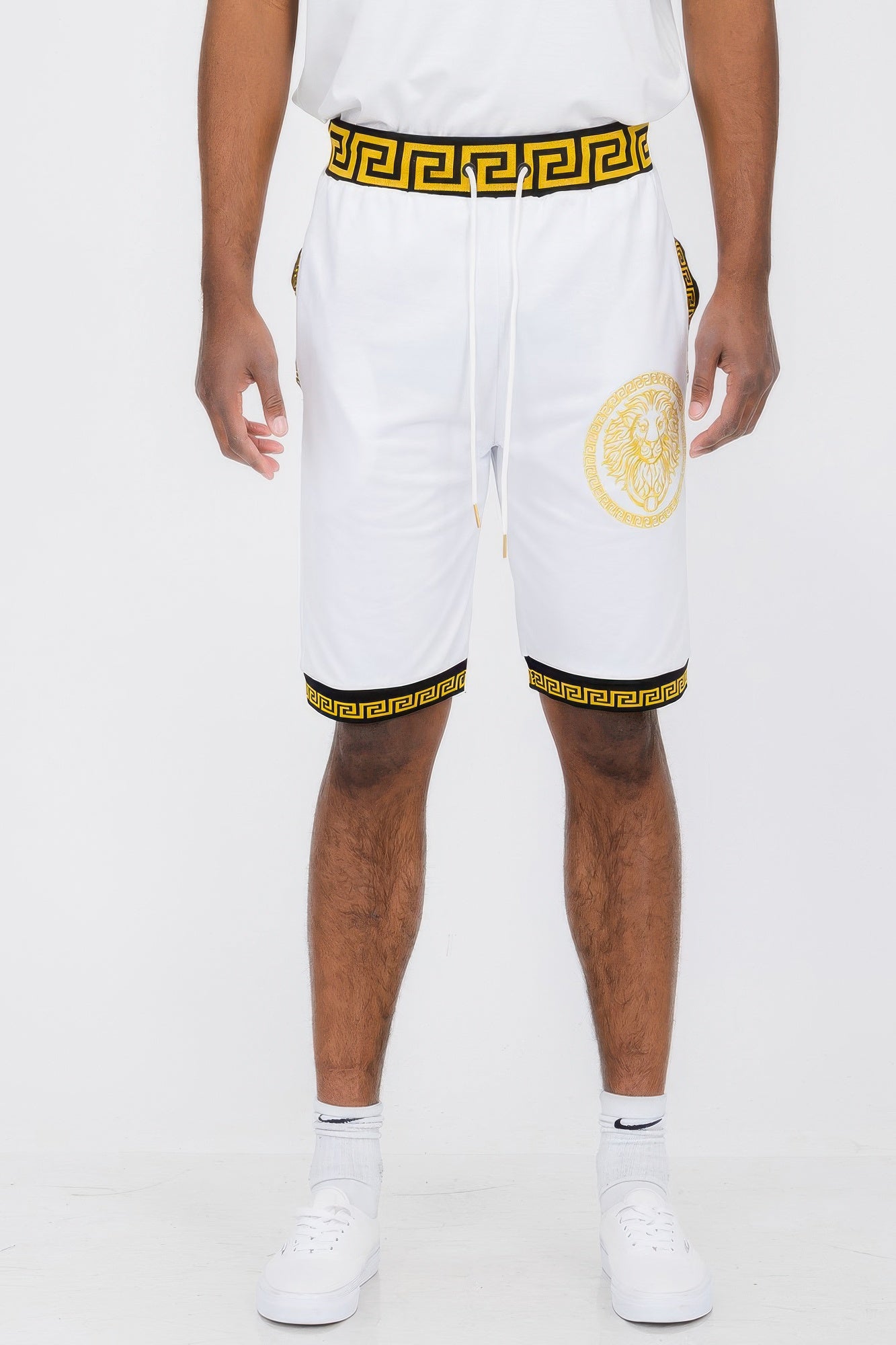 Mens Black And Gold Detail Shorts White