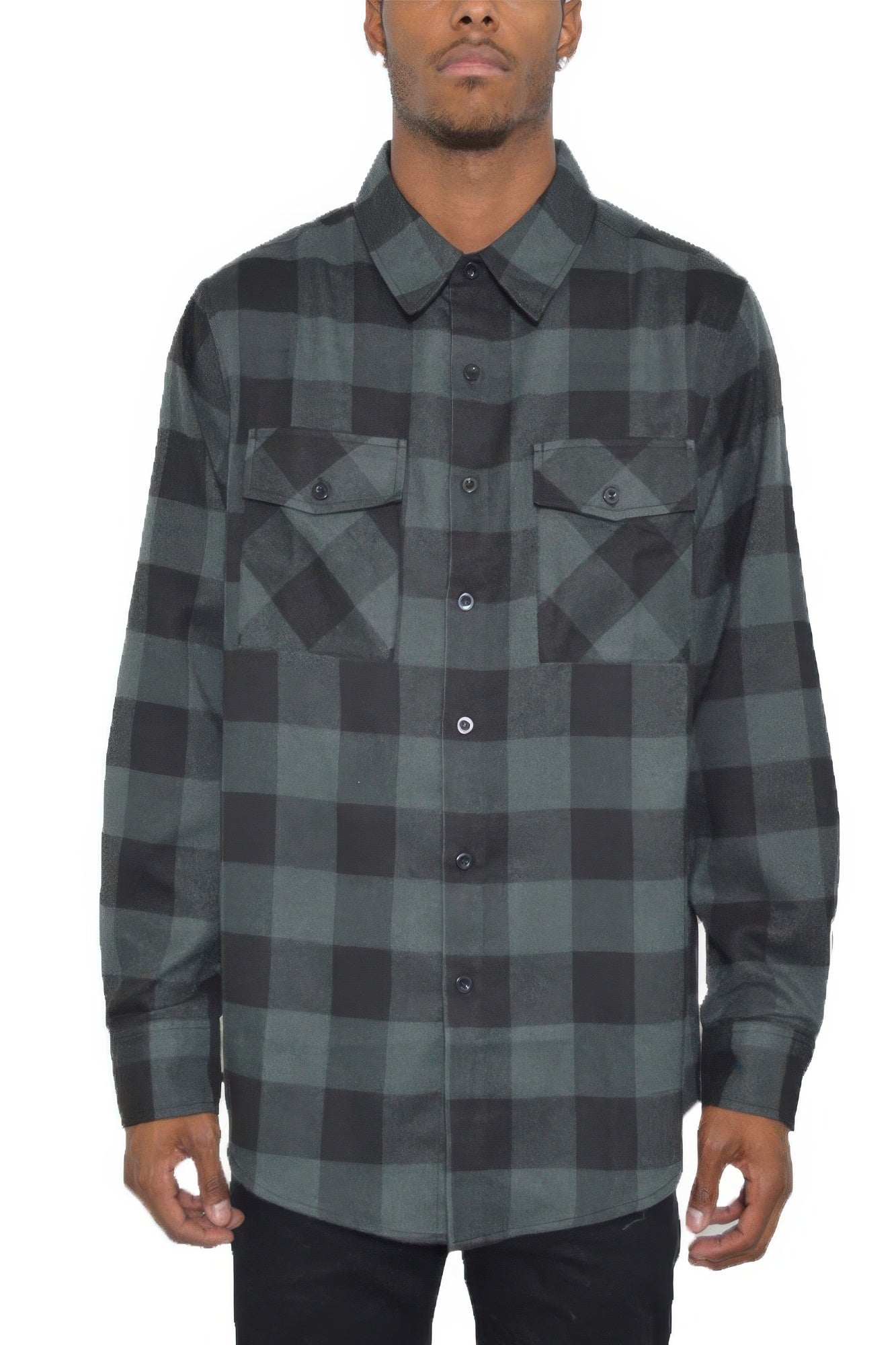Checkered Long Sleeve Flannel Shirt Grey Black
