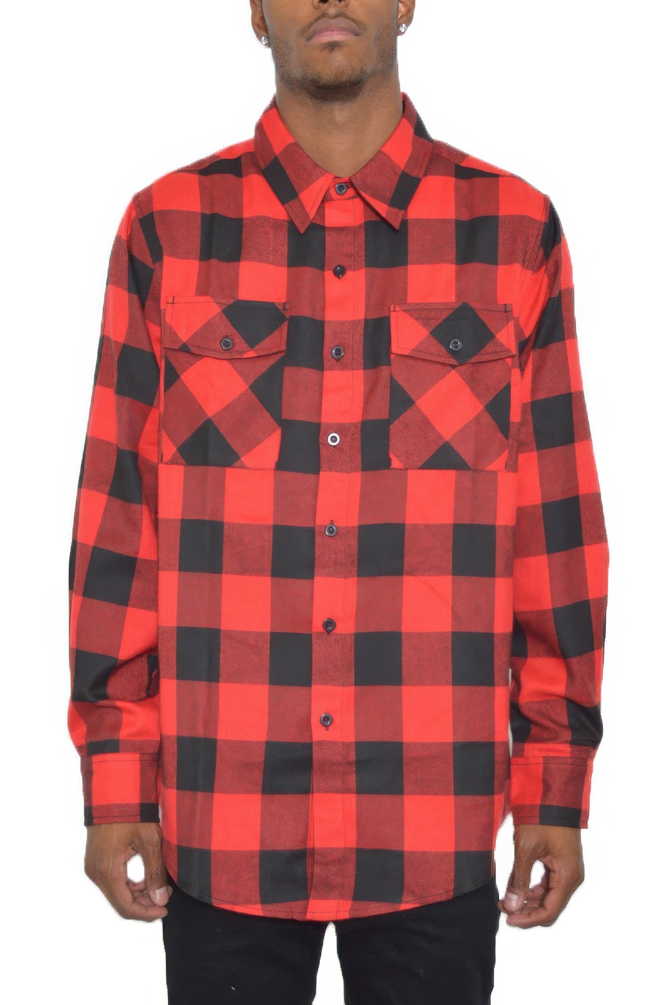 Checkered Long Sleeve Flannel Shirt Red Black