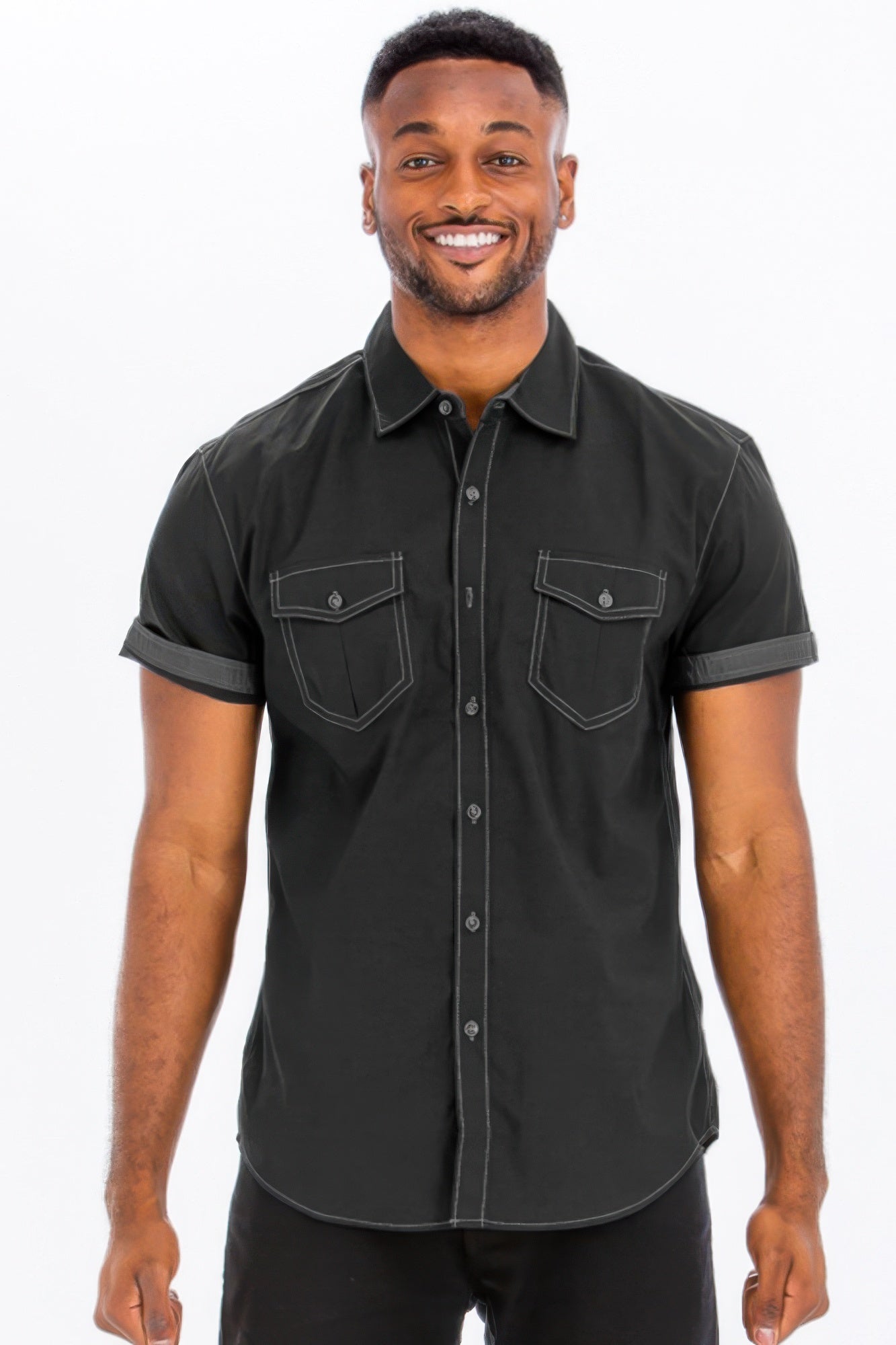 Outline Stitch Short Sleeve Shirt Black
