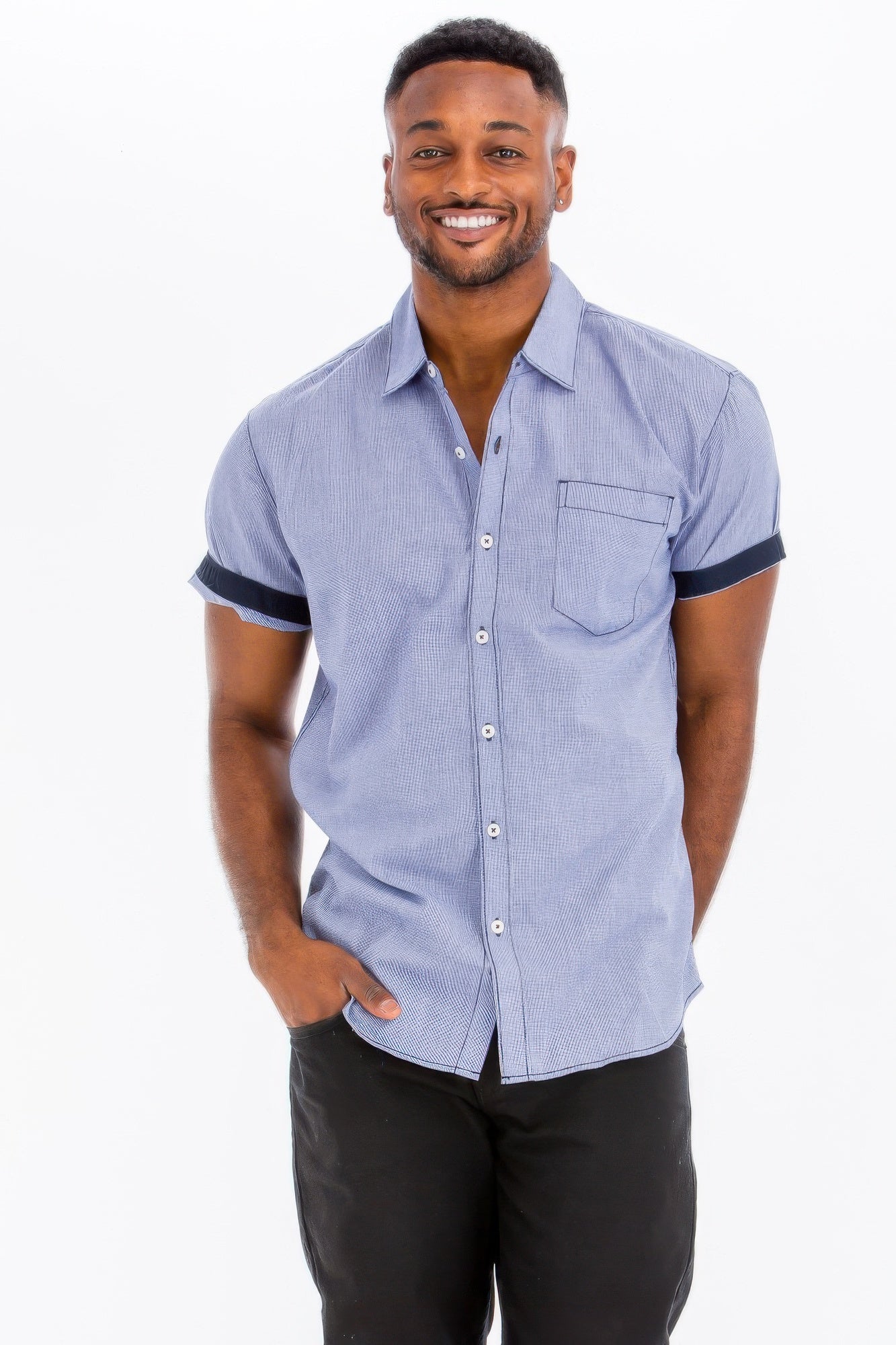Men's Casual Short Sleeve Solid Shirts Blue