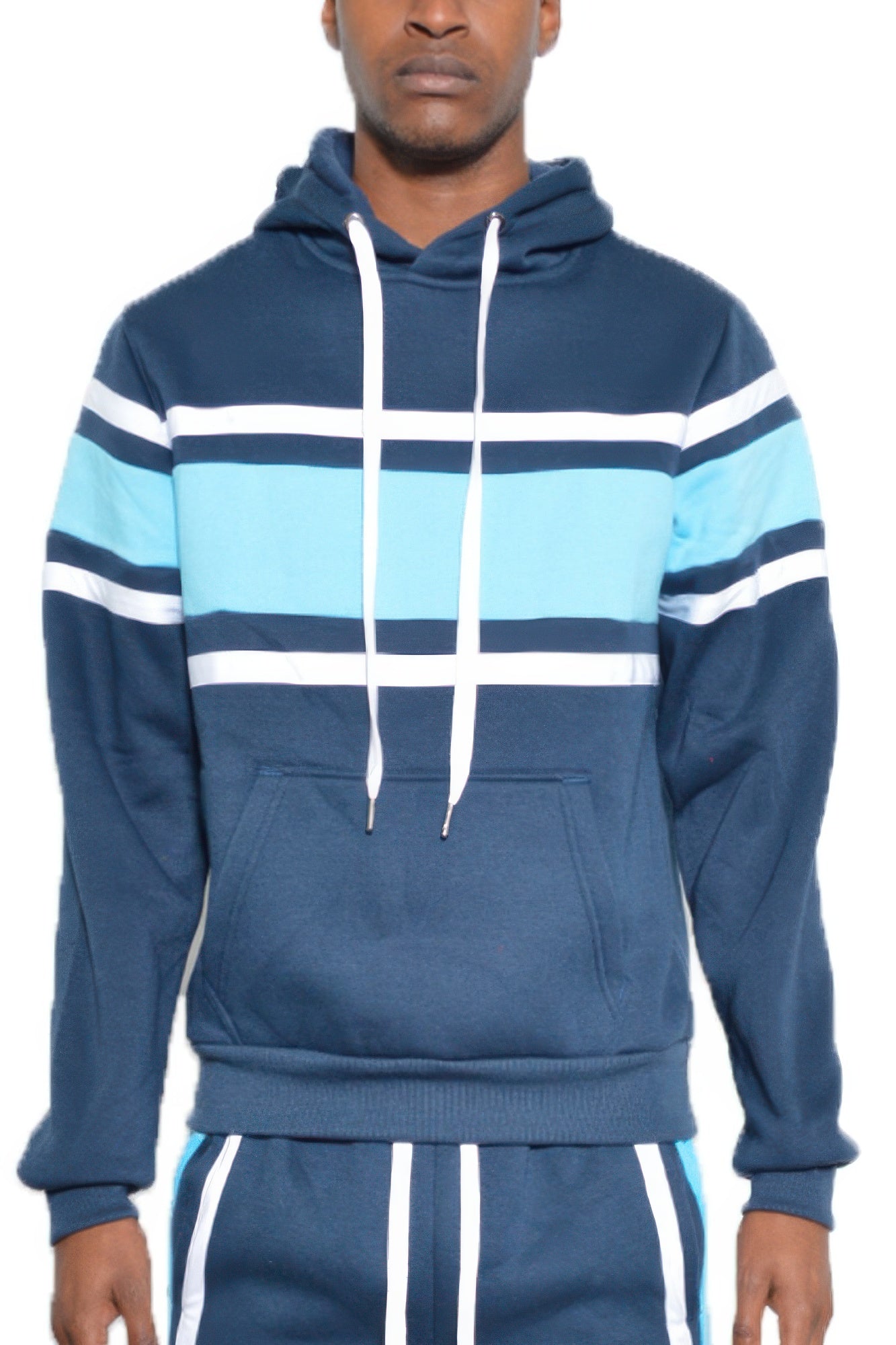 Solid With Three Stripe Pullover Hoodie Navy Sky