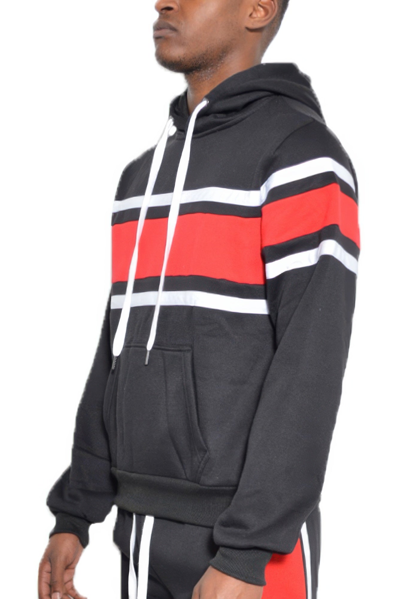 Solid With Three Stripe Pullover Hoodie Black Red