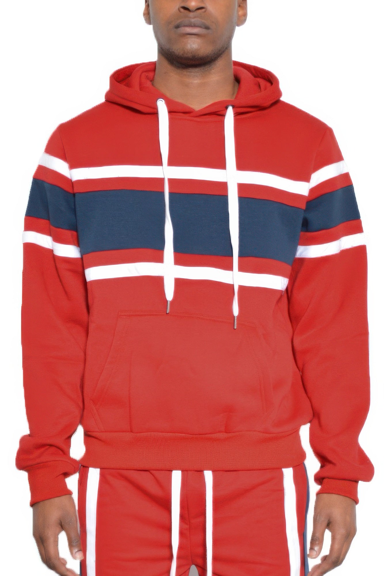 Solid With Three Stripe Pullover Hoodie Red Navy