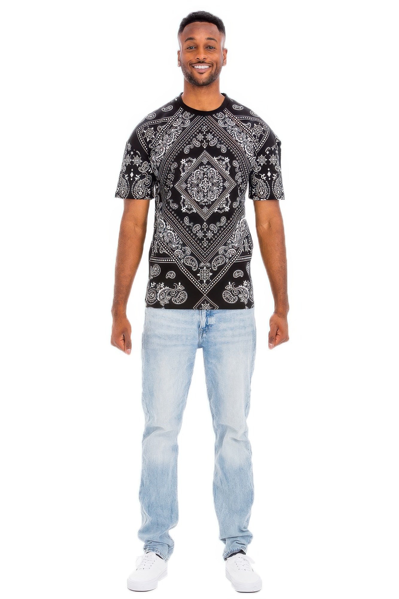 Bandana Print All Over T-shirt Black White