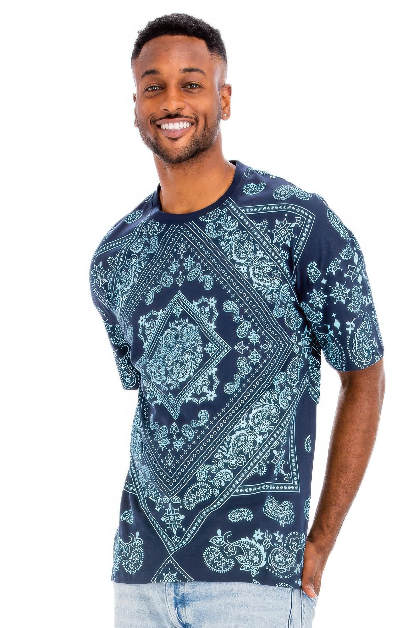 Bandana Print All Over T-shirt Navy Aqua