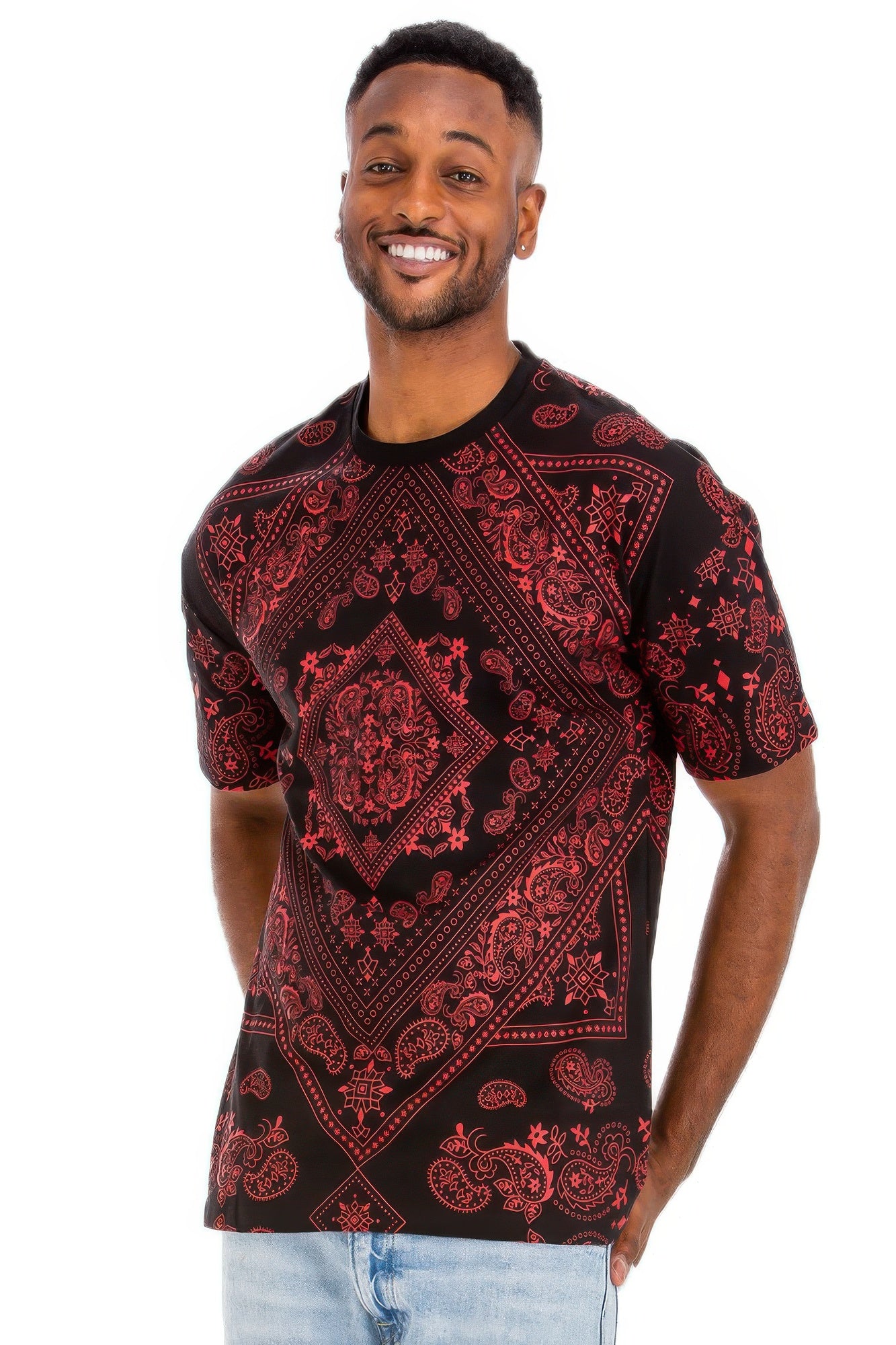 Bandana Print All Over T-shirt Black Red