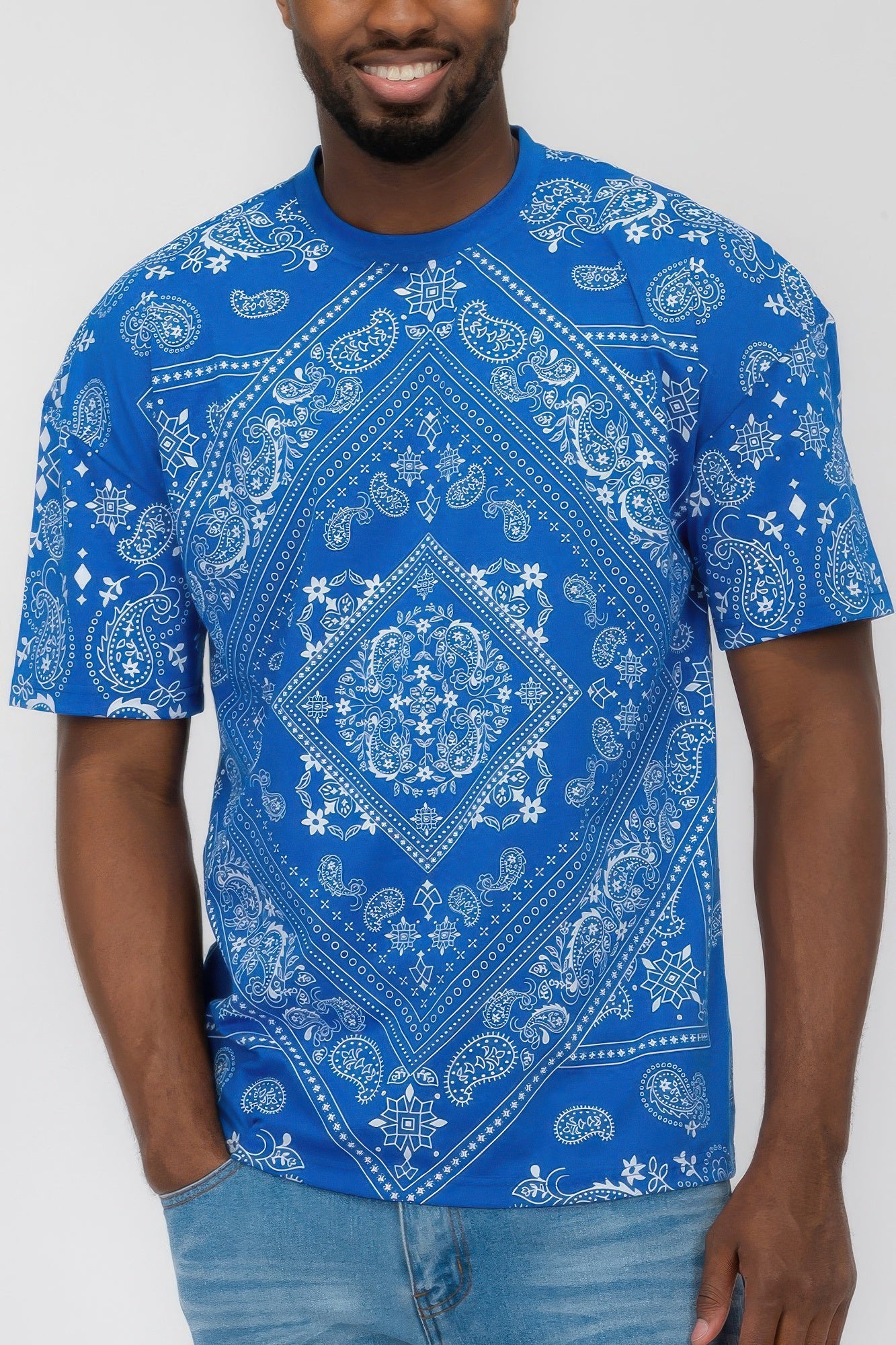 Bandana Print All Over T-shirt Royal White
