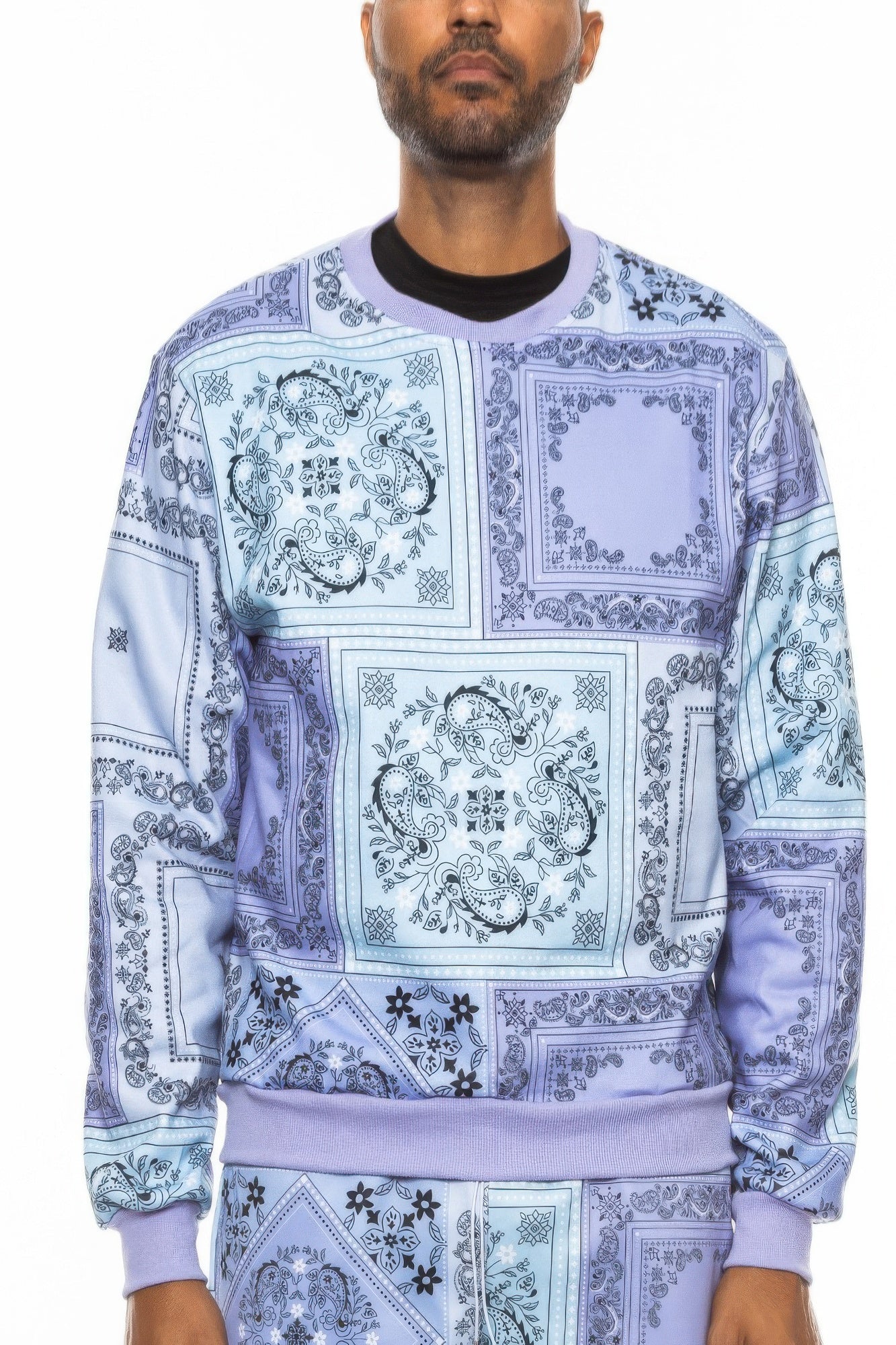 Paisley Bandana Print Crewneck Lavender